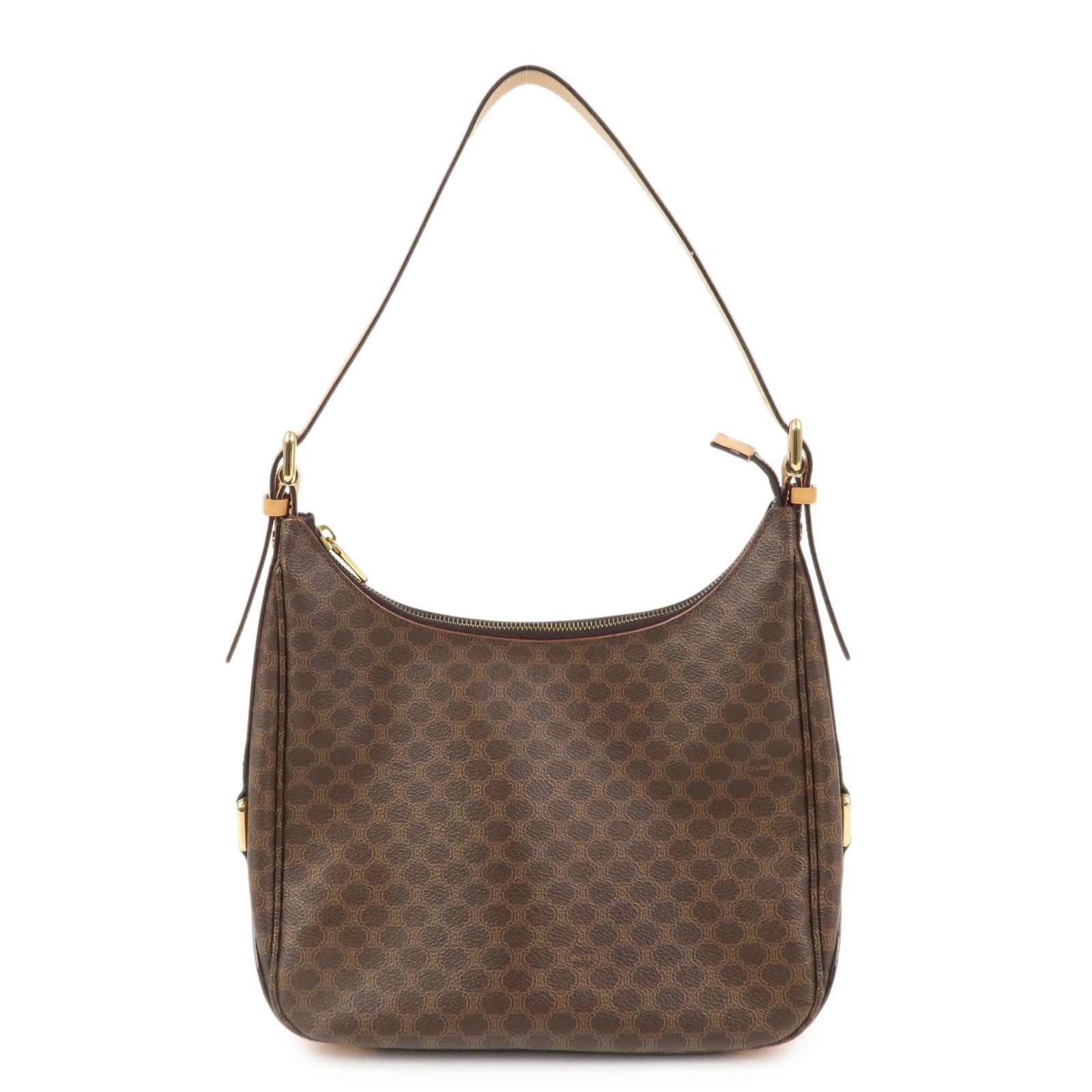 CELINE Macadam PVC Coating Canvas Leather Shoulder Bag Brown