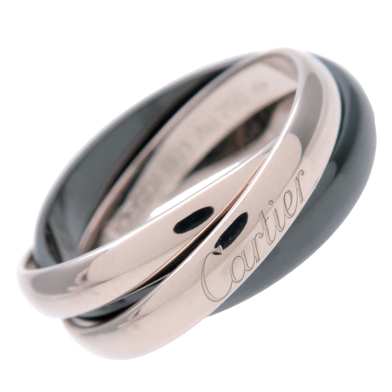 Cartier Trinity Ring MM K18 750WG White Gold Black Ceramic #52 US6
