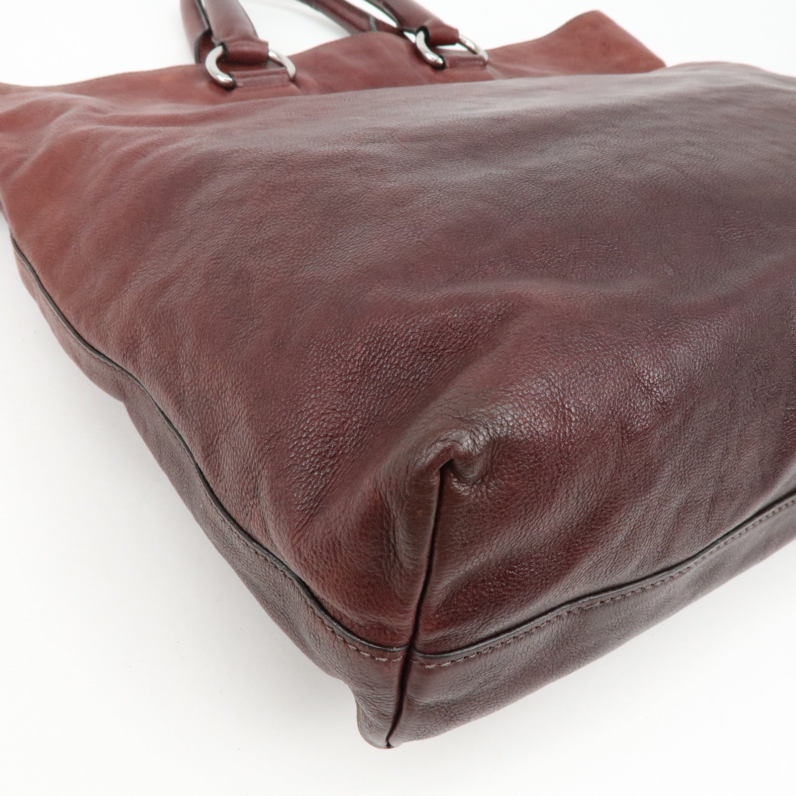 PRADA Triangle Logo Gradation Leather Tote Bag Hand Bag Bordeaux