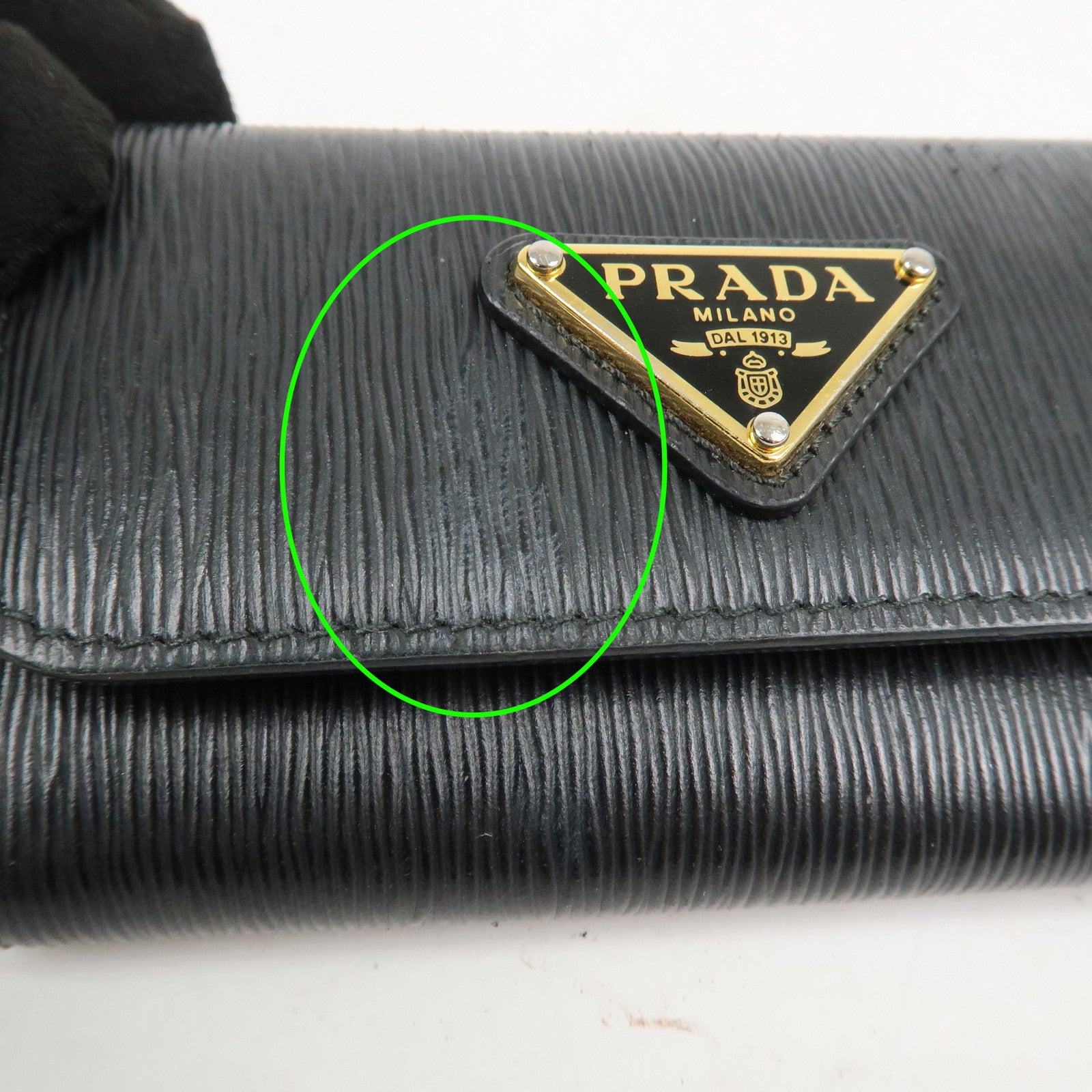 PRADA Triangle Logo Leather 6 Rings Key Case Black 1PG222