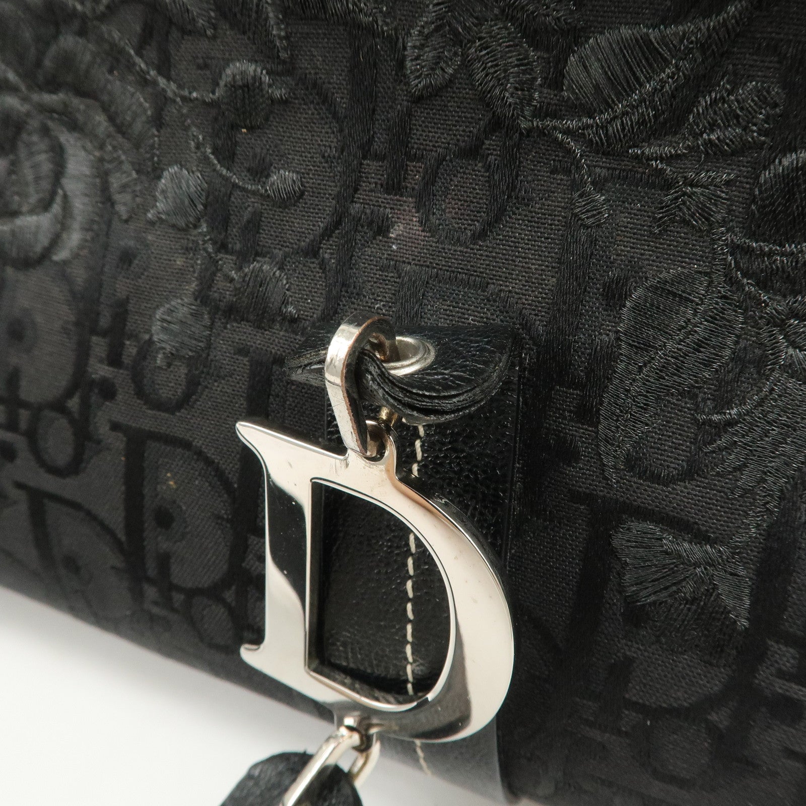 Christian Dior Trotter CD Logo Canvas Leather Hand Bag Black