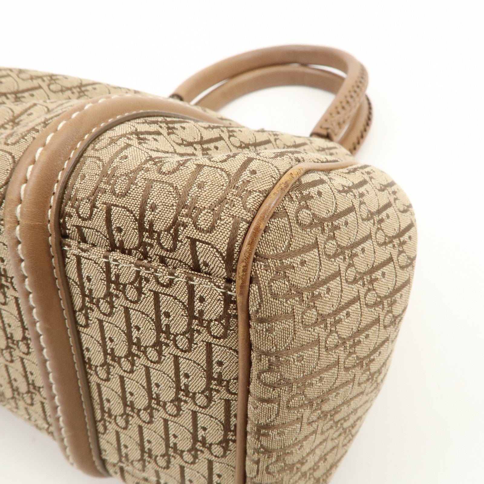 Christian Dior Trotter Canvas Leather Hand Bag Beige Ivory