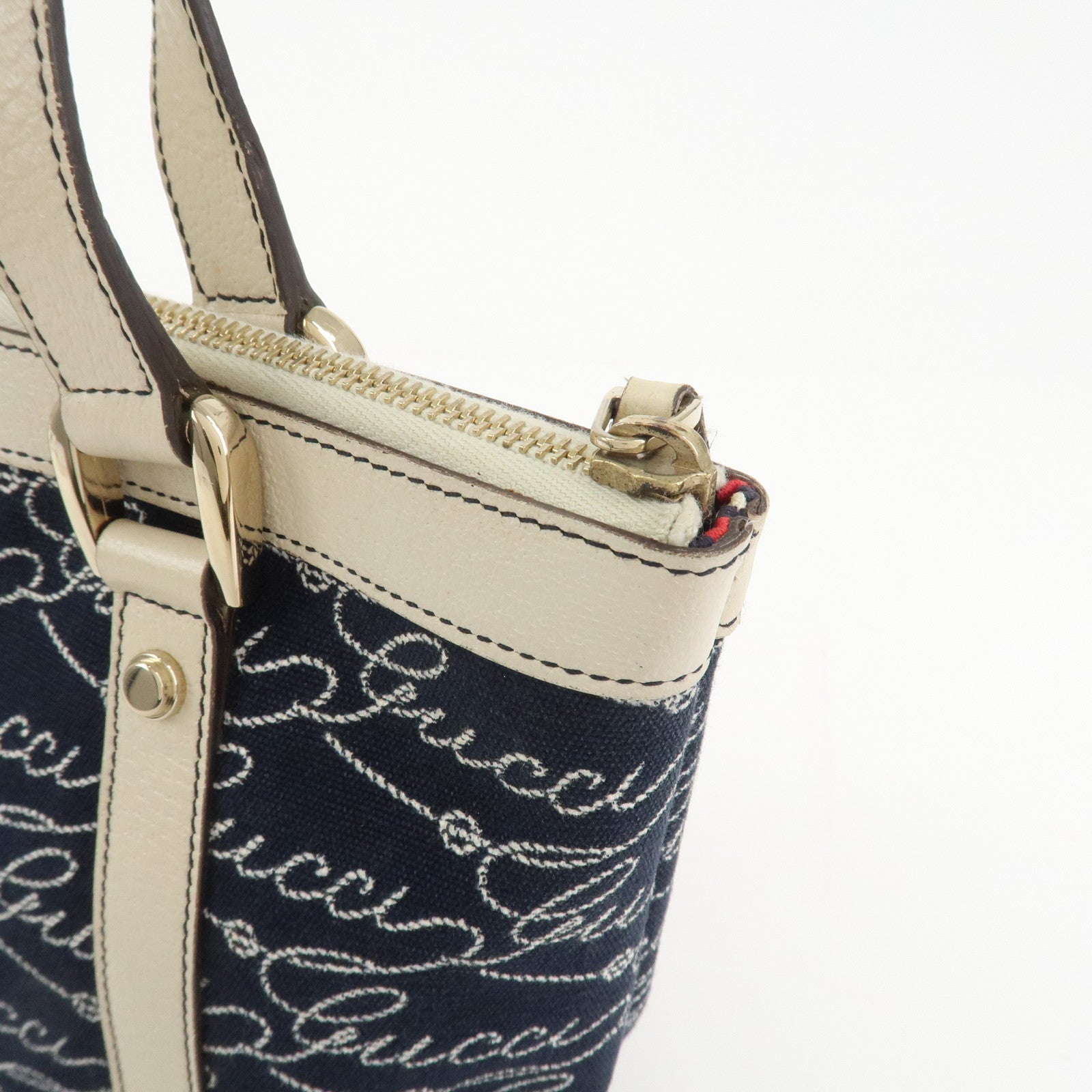 GUCCI Abbey Canvas Leather Tote Bag Shoulder Bag Dark Navy 141471