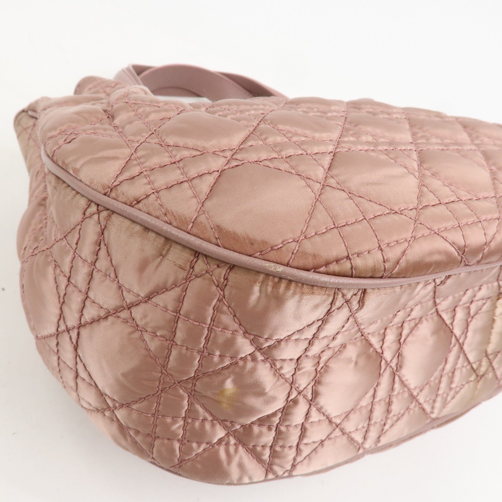 Christian Dior Cannage Nylon Leather Hand Bag Tote Bag Pink