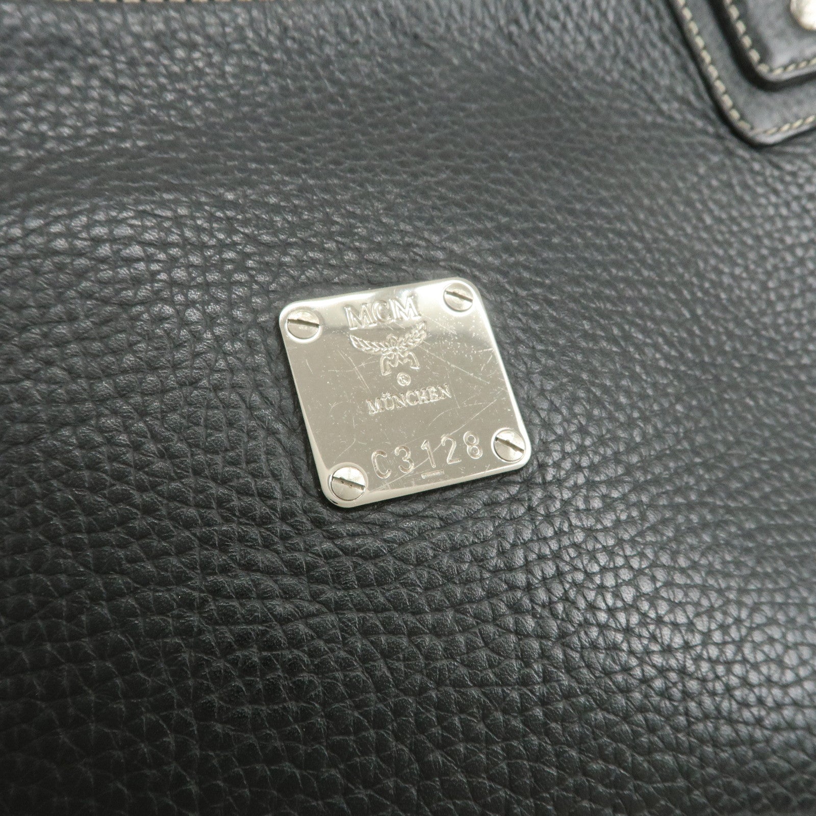 MCM Visetos Logo Leather Shoulder Bag Hand Bag Black