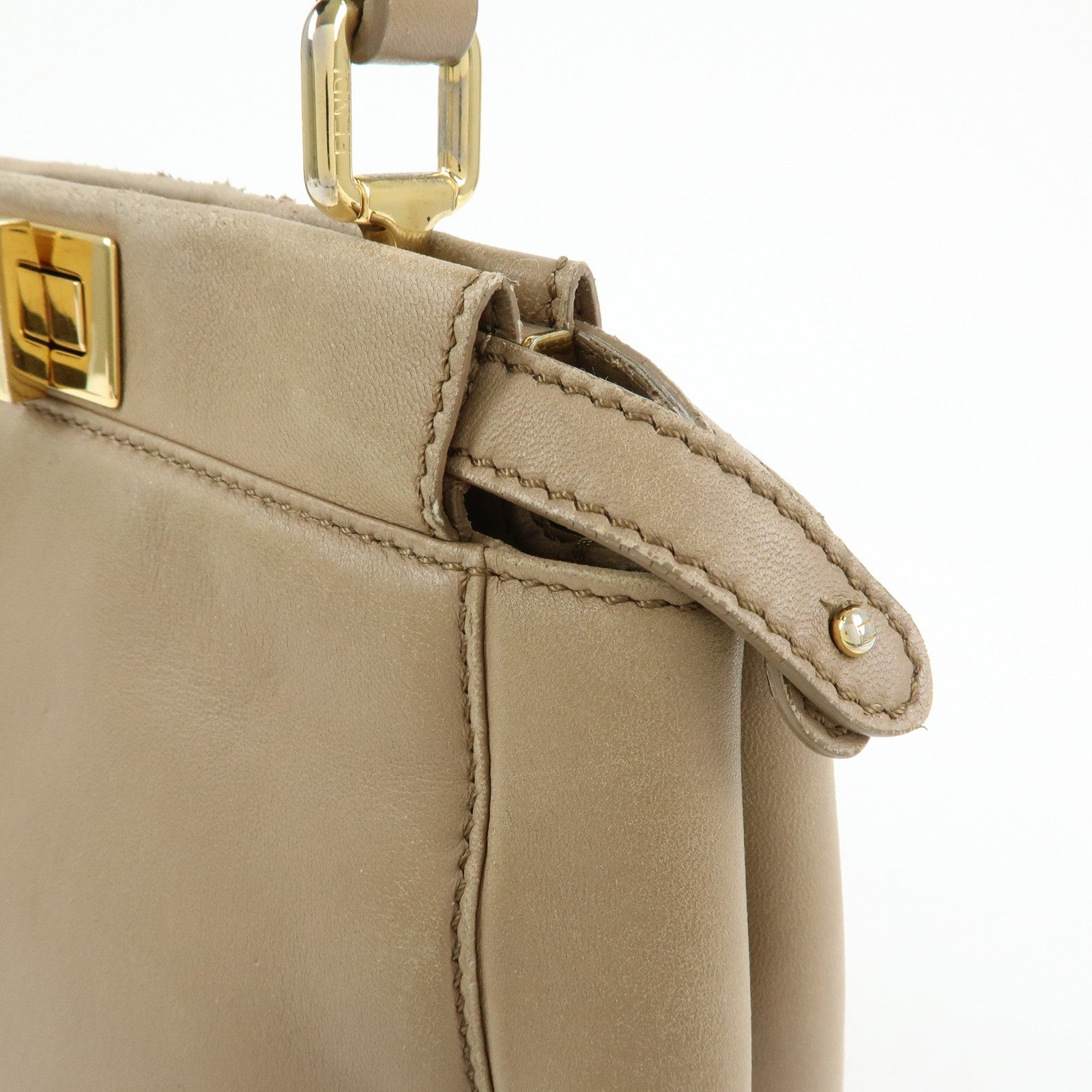 FENDI Mini Peekaboo Leather 2Way Shoulder Bag Hand Bag Beige 8BN244