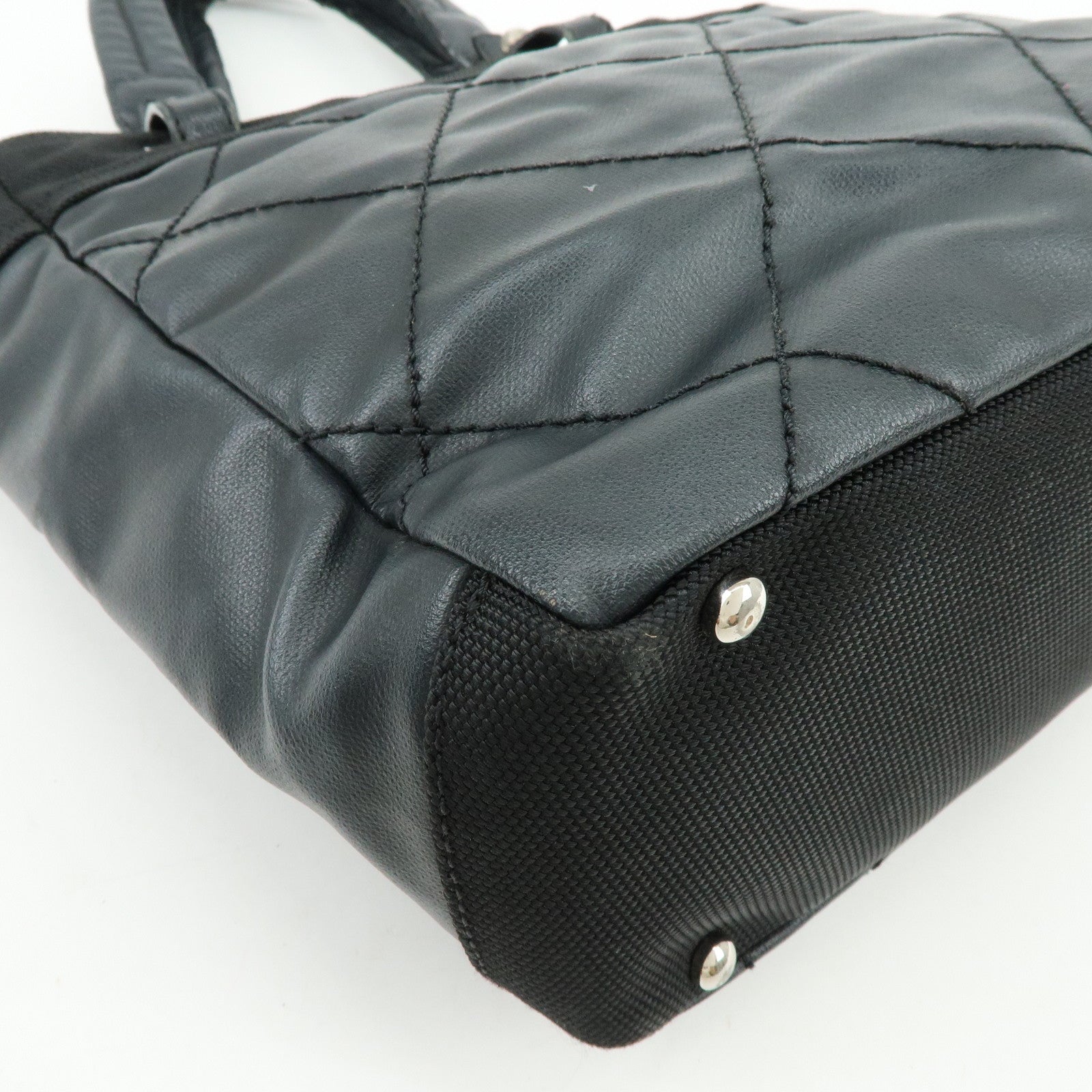 CHANEL Paris Biarritz PM PVC Canvas Leather Tote Bag Black A34208