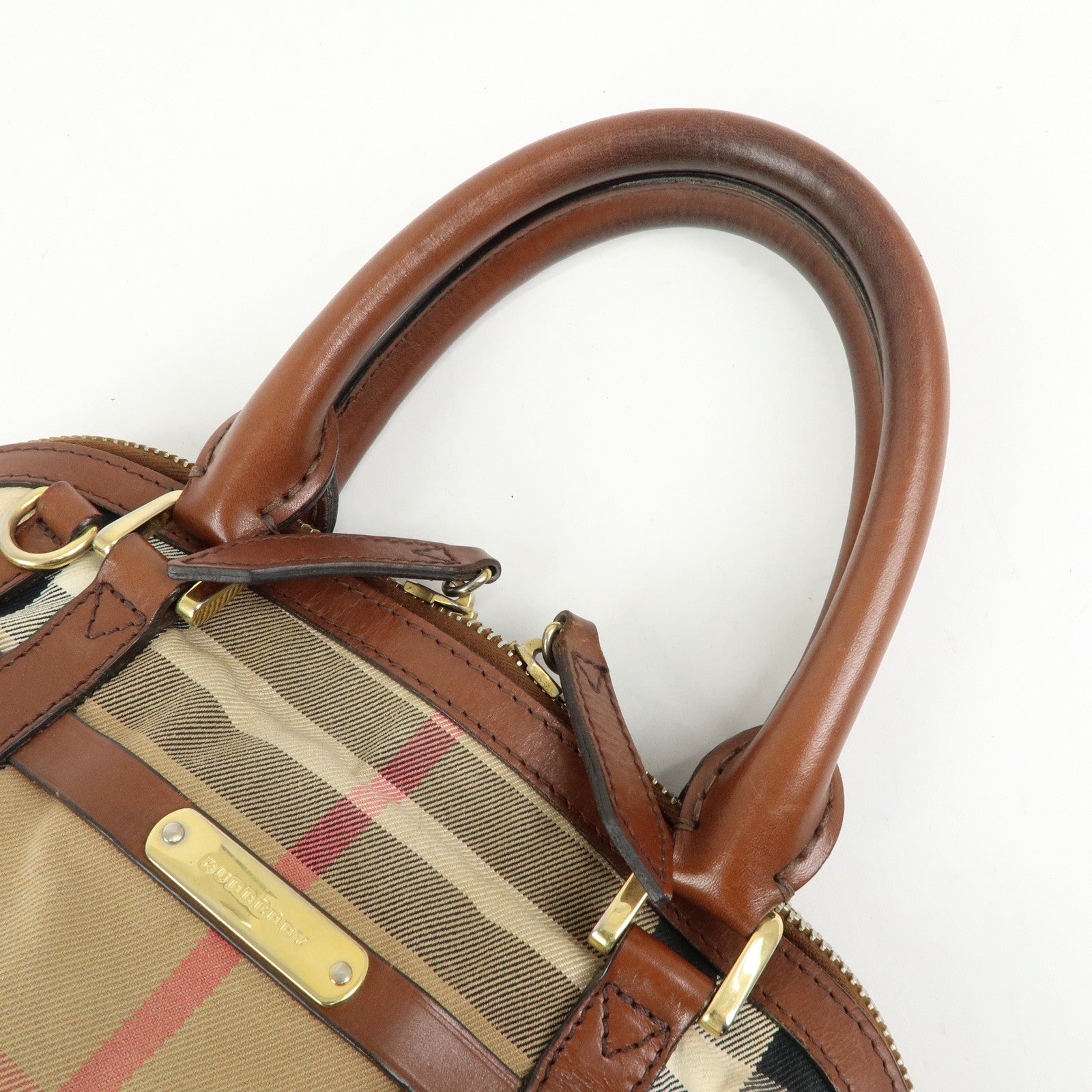 BURBERRY Nova Plaid Canvas Leather Hand Bag Beige Brown