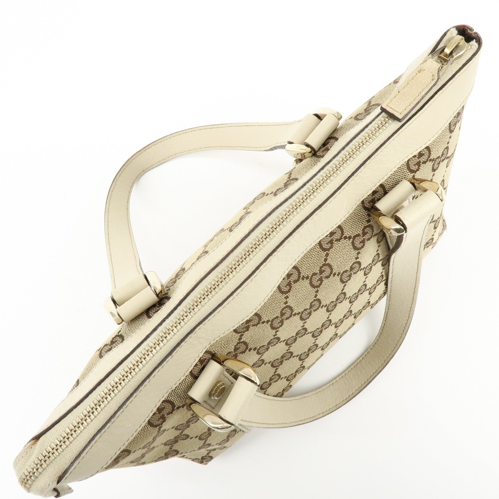 GUCCI Abbey GG Canvas Leather Tote Bag Hand Bag Beige Ivory 141471