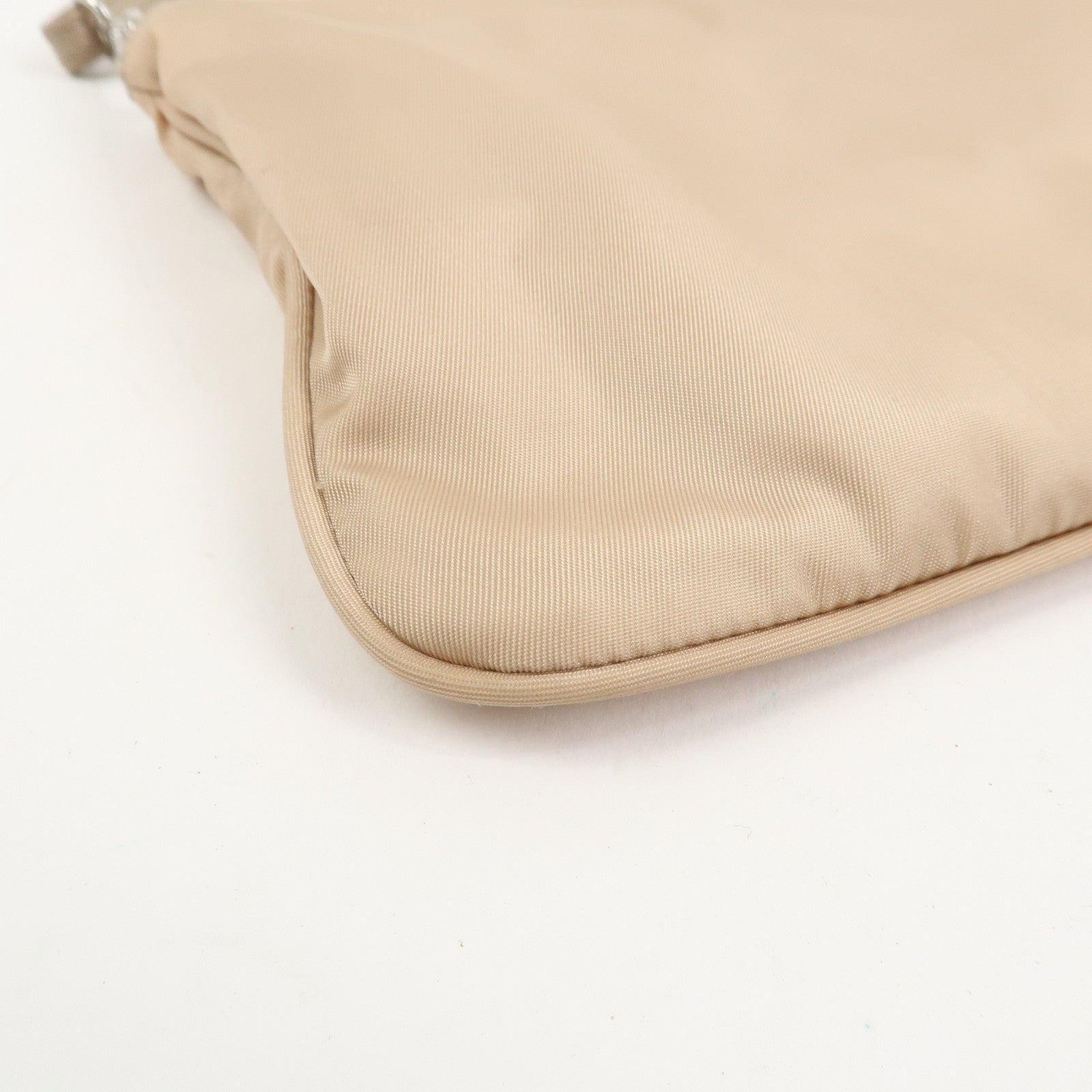 PRADA Triangle Logo TESSUTO Hand Bag Pouch Beige 1NH545