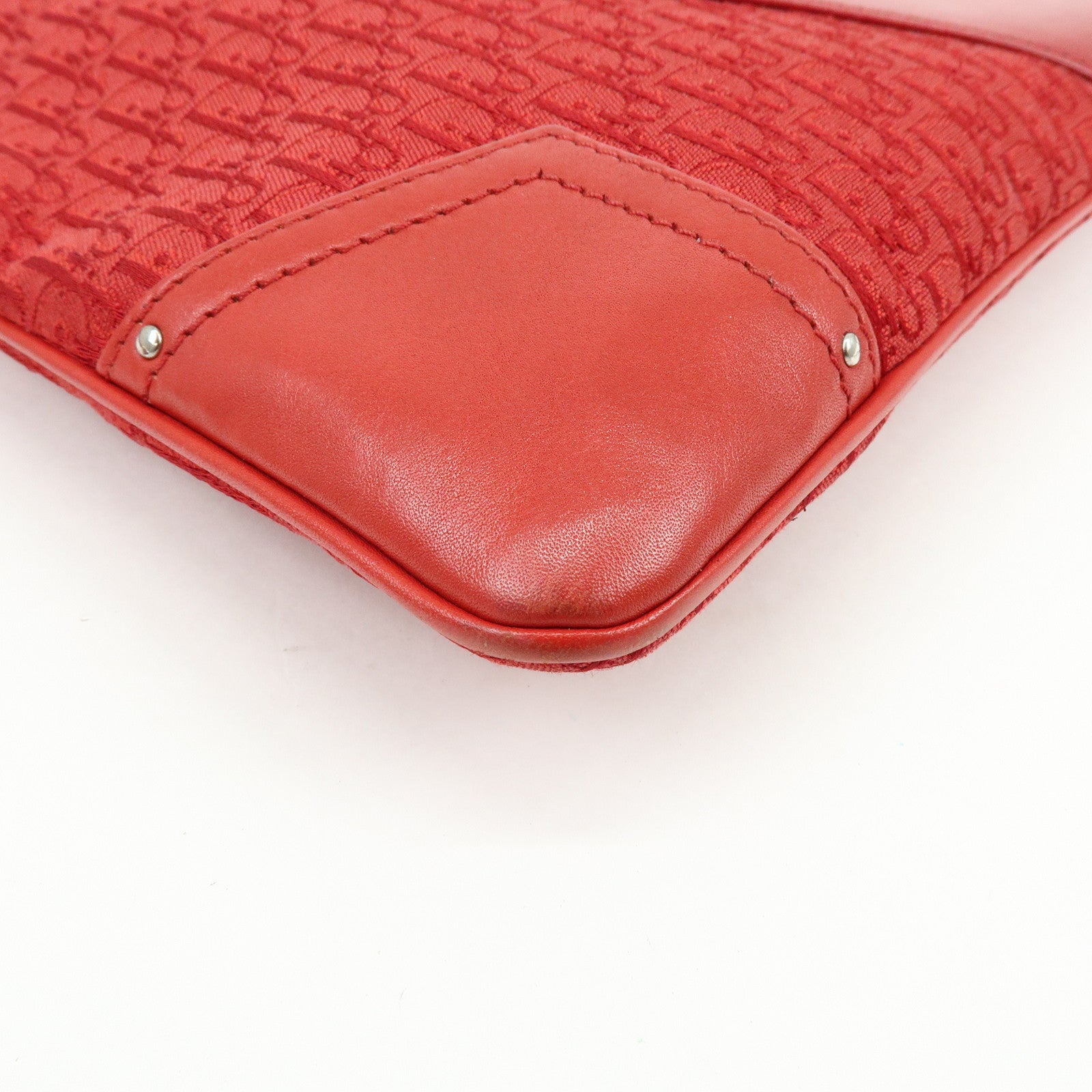 Christian Dior Trotter Jacguard Canvas Leather Shoulder Bag Red
