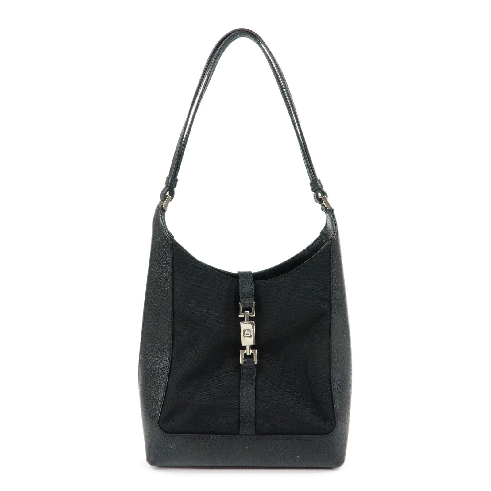 GUCCI Jackie Nylon Leather Shoulder Bag Hand Bag Black 001・3876