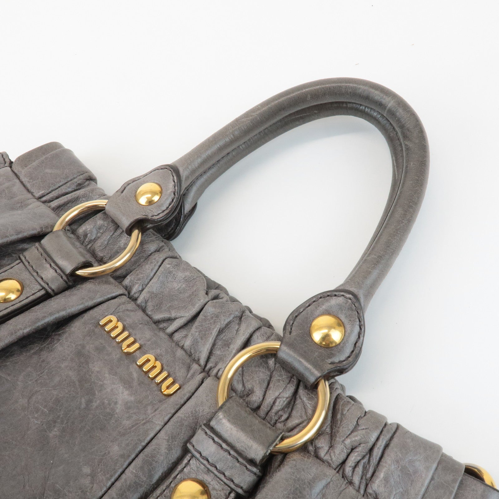 MIU MIU Leather 2Way Shoulder Bag Hand Bag Gray RT0383 Used