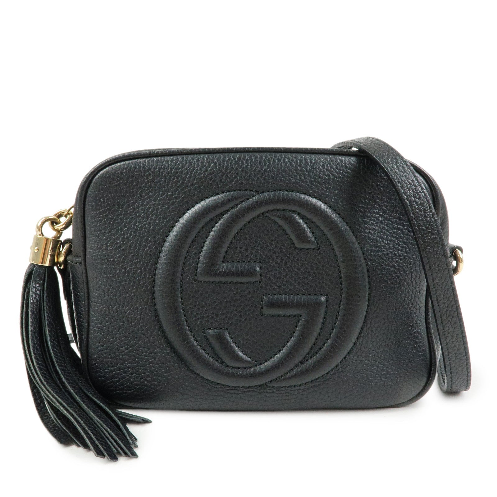 GUCCI SOHO Interlocking G Leather Shoulder Bag Black 308364