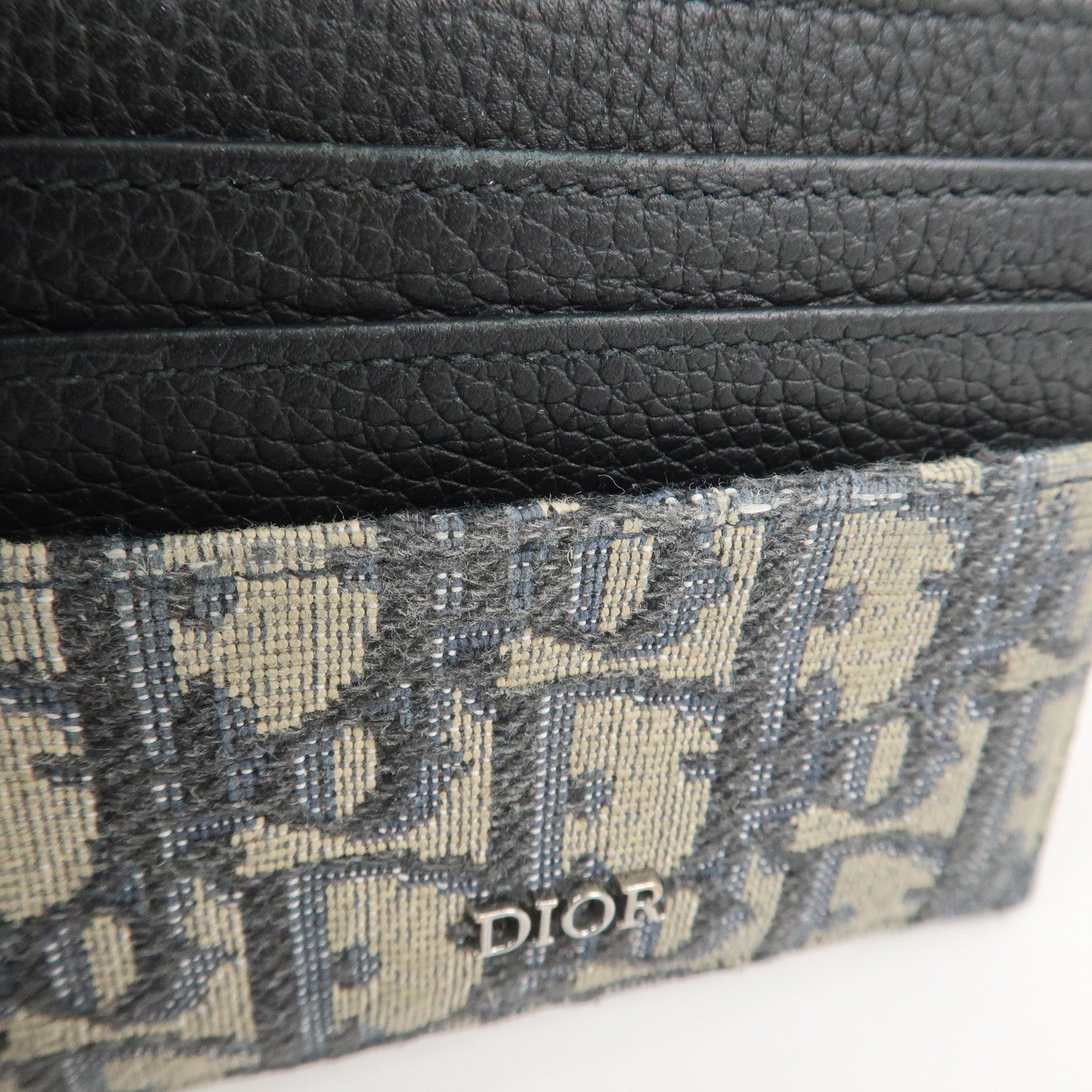 Christian Dior Trotter Jacguard Canvas Leather Card Case Navy