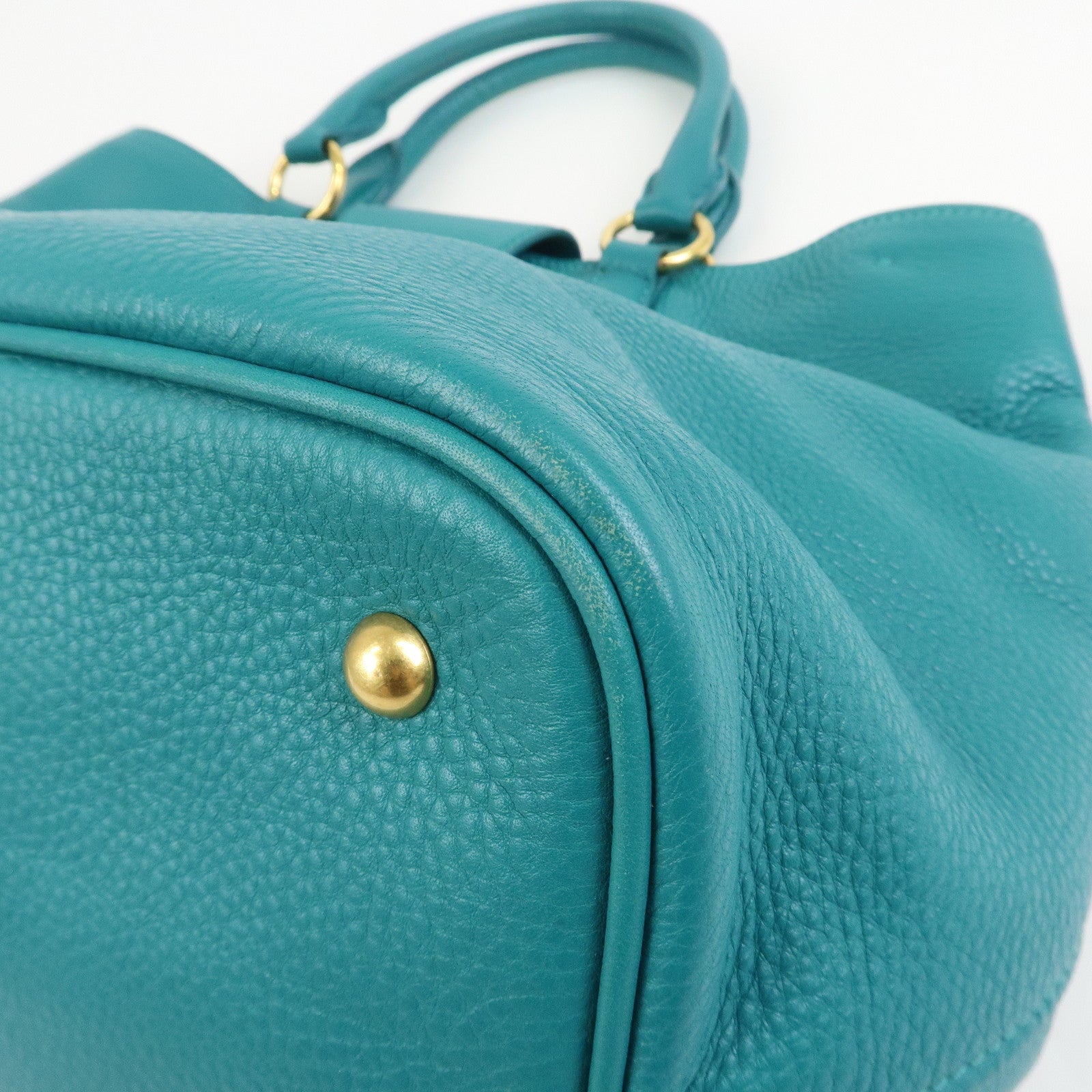 MIU MIU Logo Leather Shoulder Bag Hand Bag Green