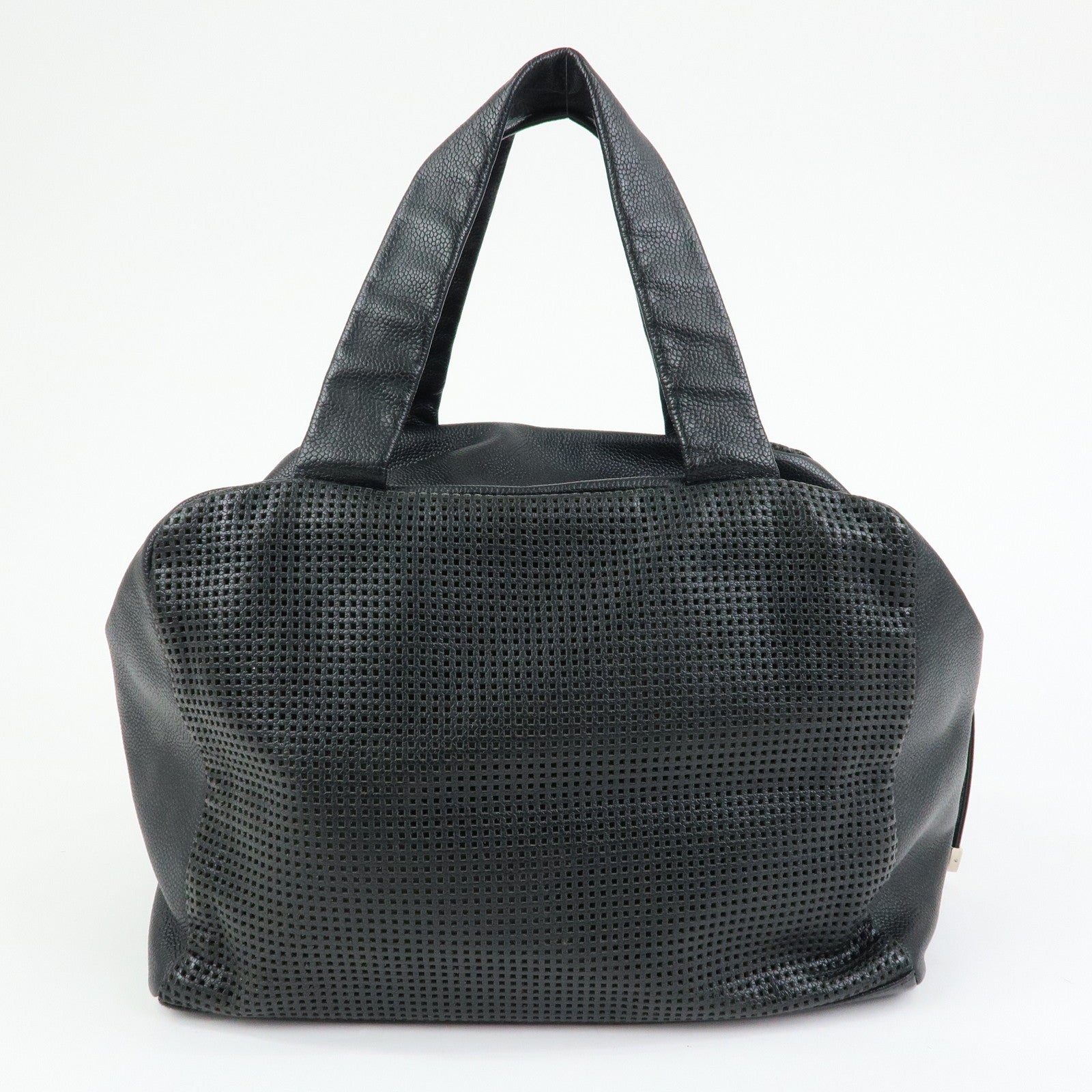 CHANEL COCO Mark Caviarskin Punching Boston Bag Hand Bag Black