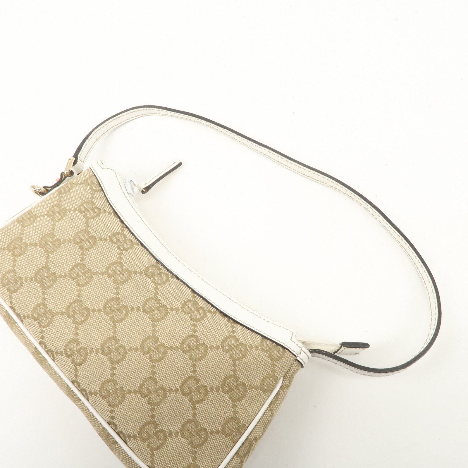 GUCCI GG Canvas Leather Hand Bag Accessory Pouch Beige Ivory 154432 Used