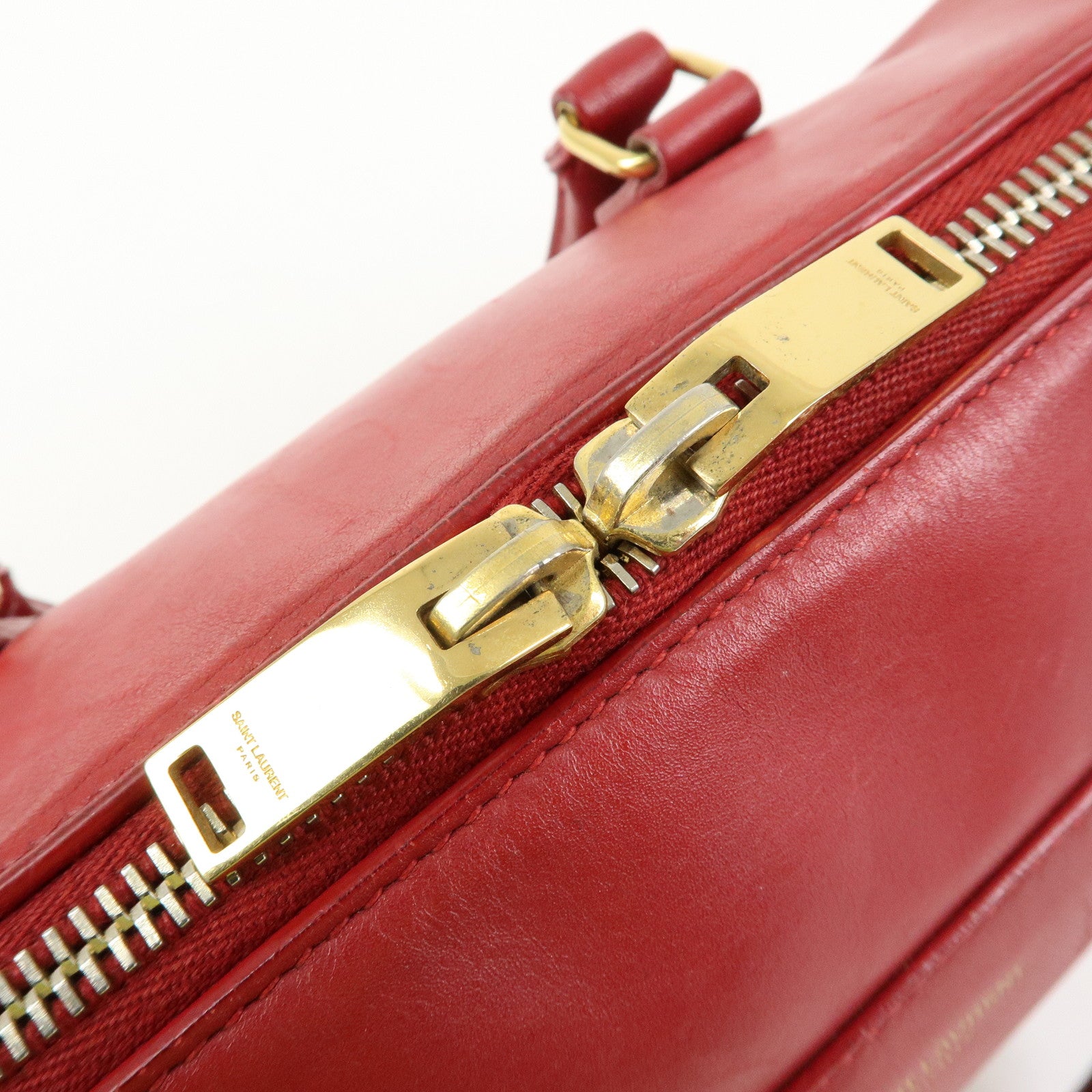 SAINT LAURENT PARIS Baby Duffle Leather 2WAY Bag Red 3330958
