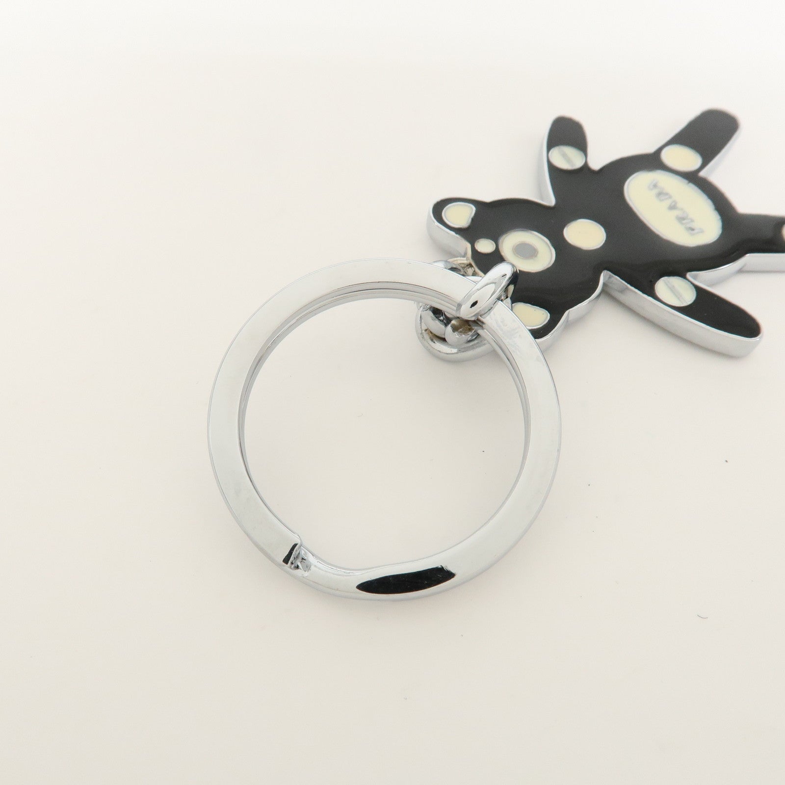 PRADA Metal Bear Bag Charm Key Chain Black Silver 1AJB11