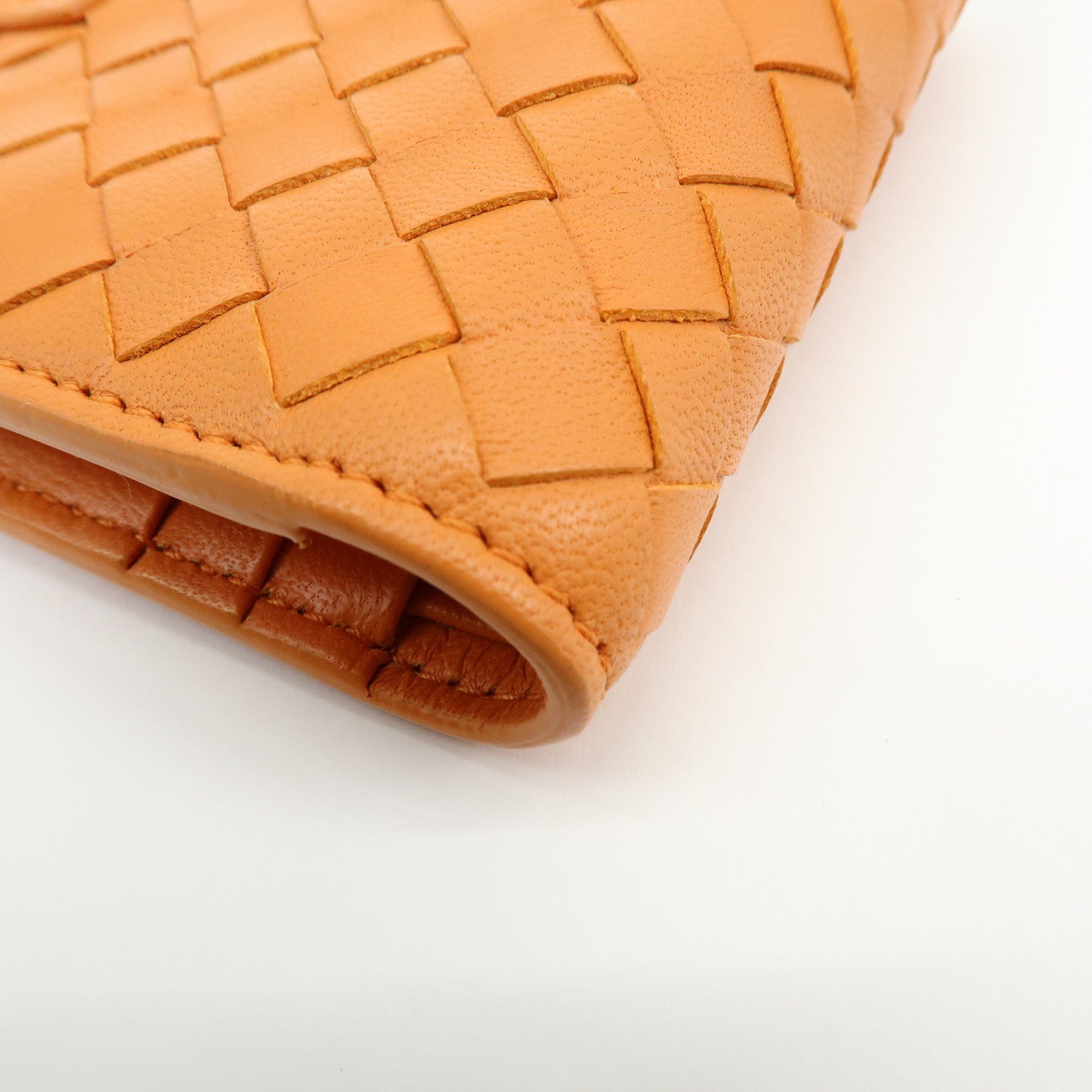 Bottega Veneta Intrecciato Leather Bi-fold Comact Wallet Orange