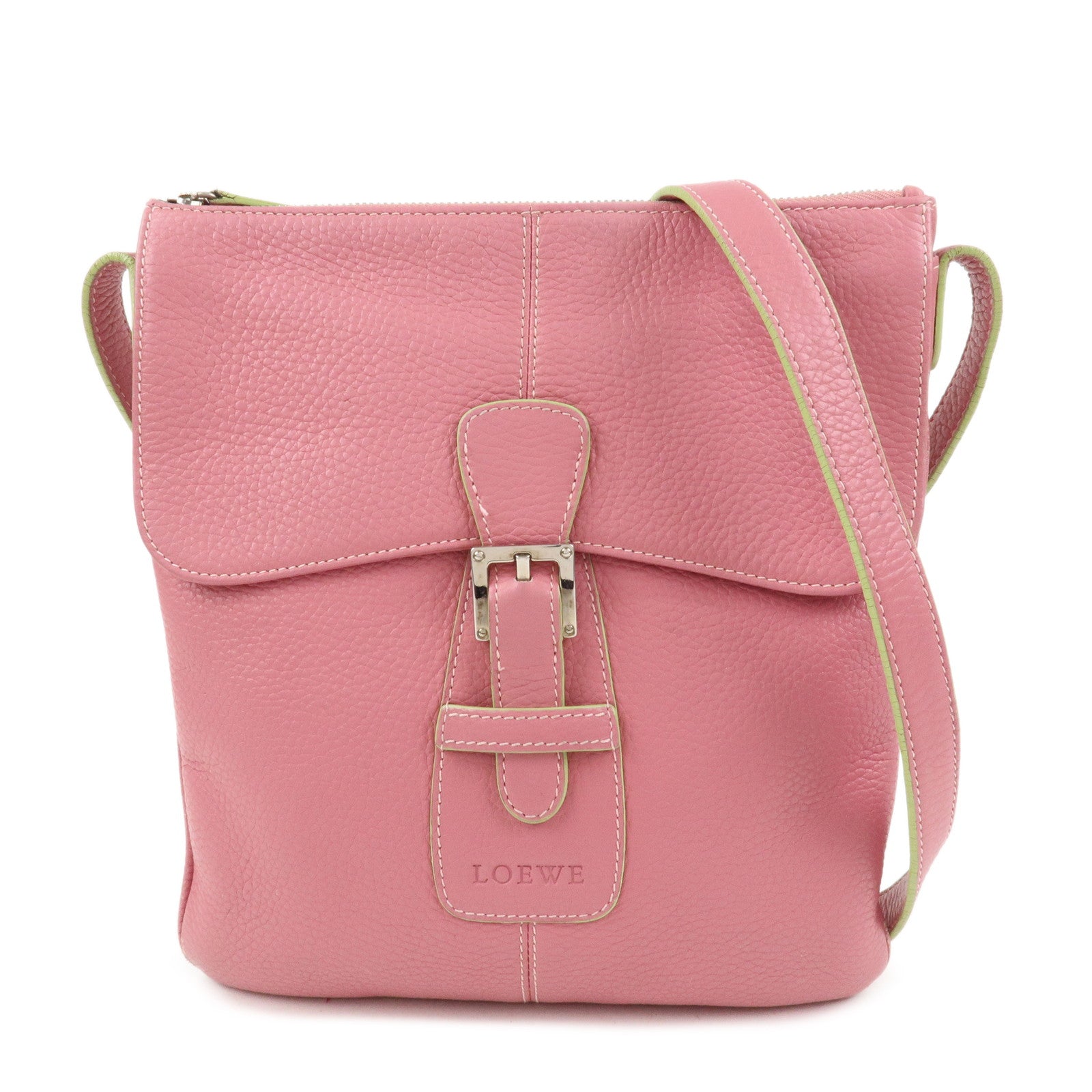 LOEWE Senda Leather Shoulder Bag Crossbody Bag Pink Light Green