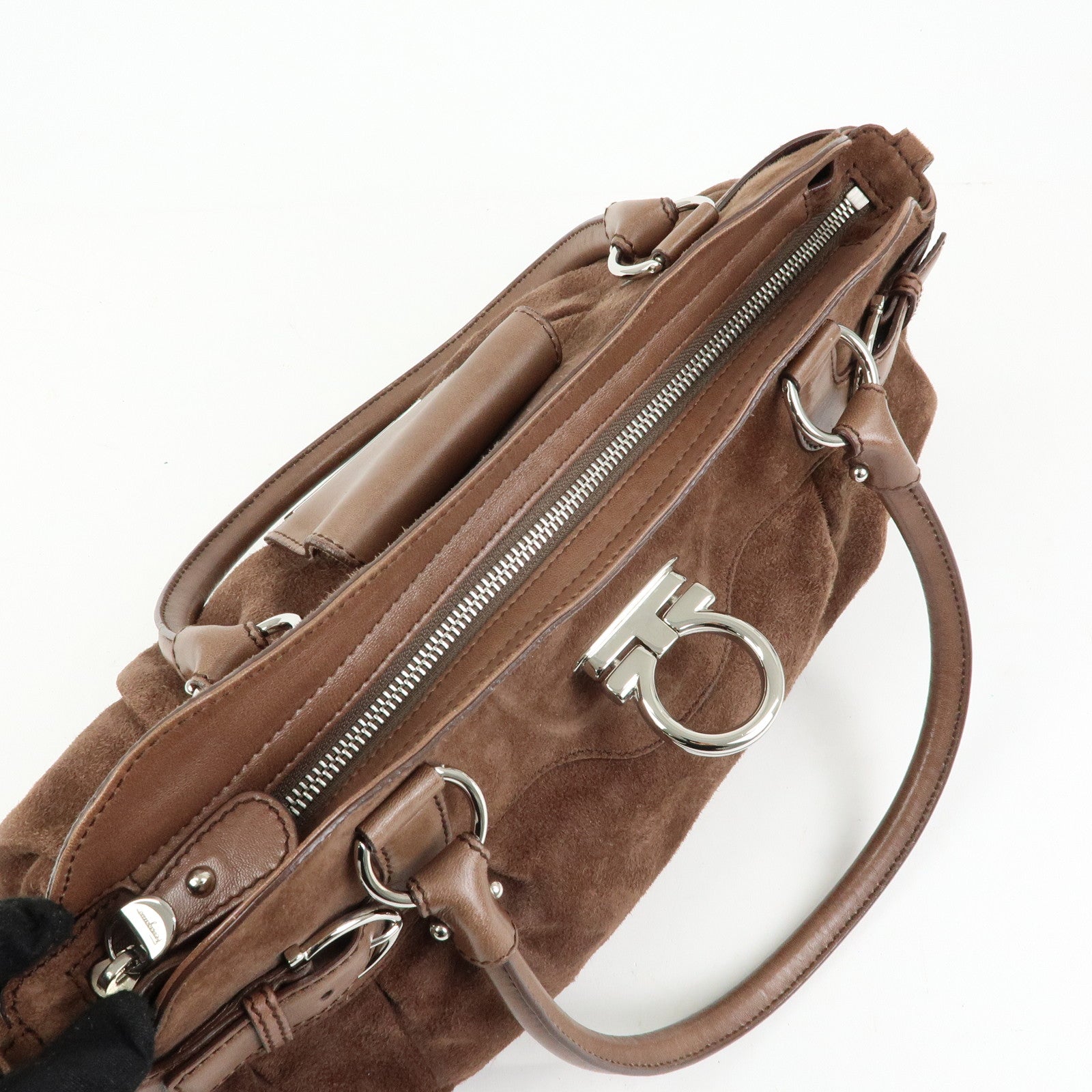 Ferragamo Gancini Suede Leather Shoulder Bag Hand Bag Brown