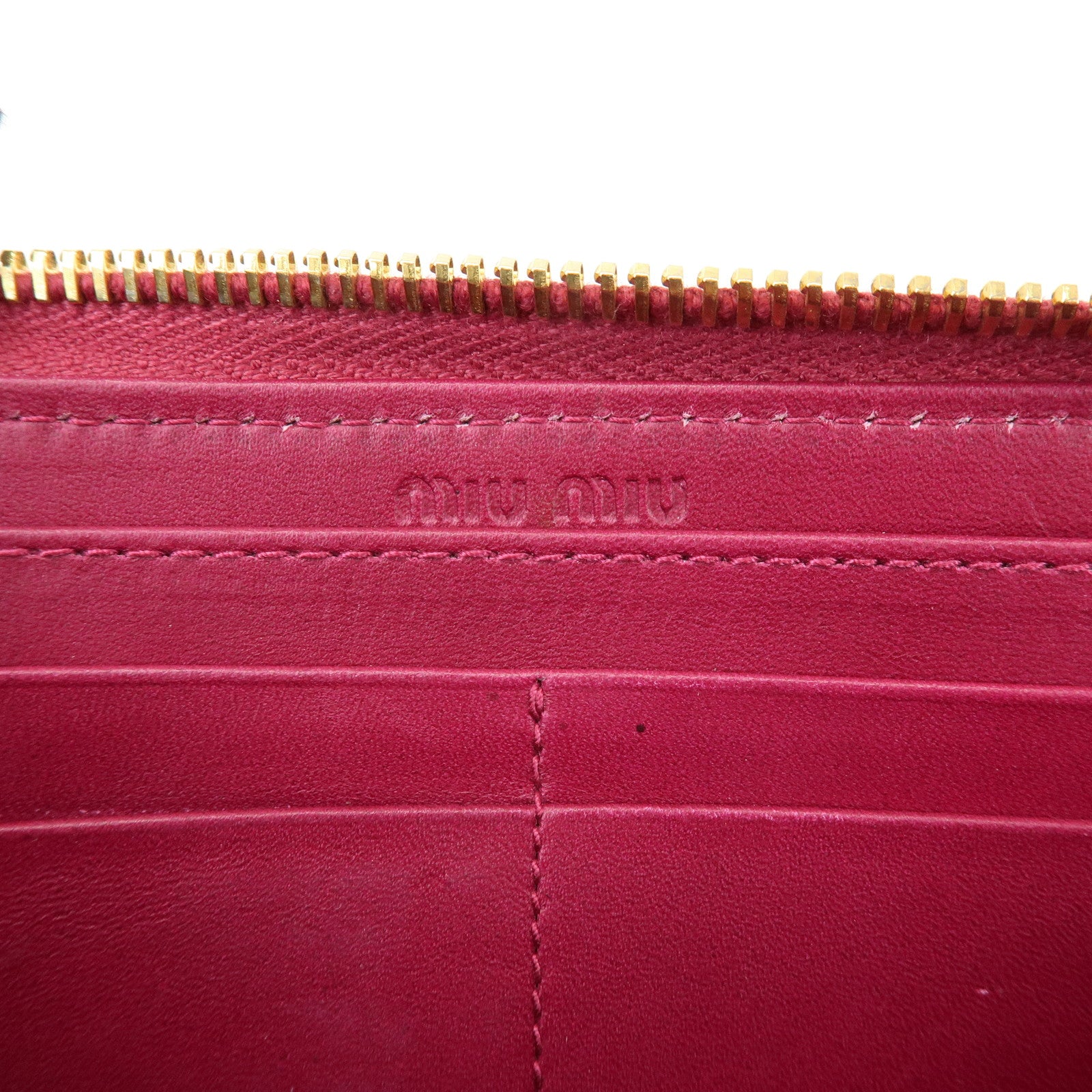 MIU MIU Logo Embossed Leather Zippy Long Wallet Pink Gold