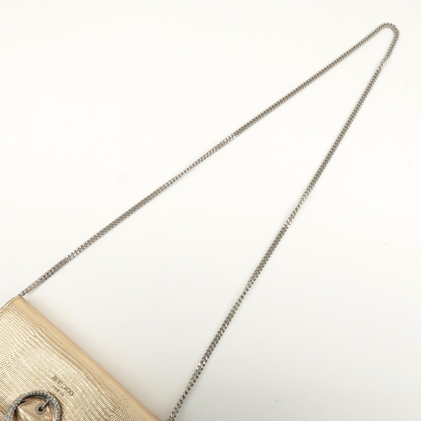 JIMMY CHOO Leather Rhine Stone Chain Wallet Gold Silver HDW Used