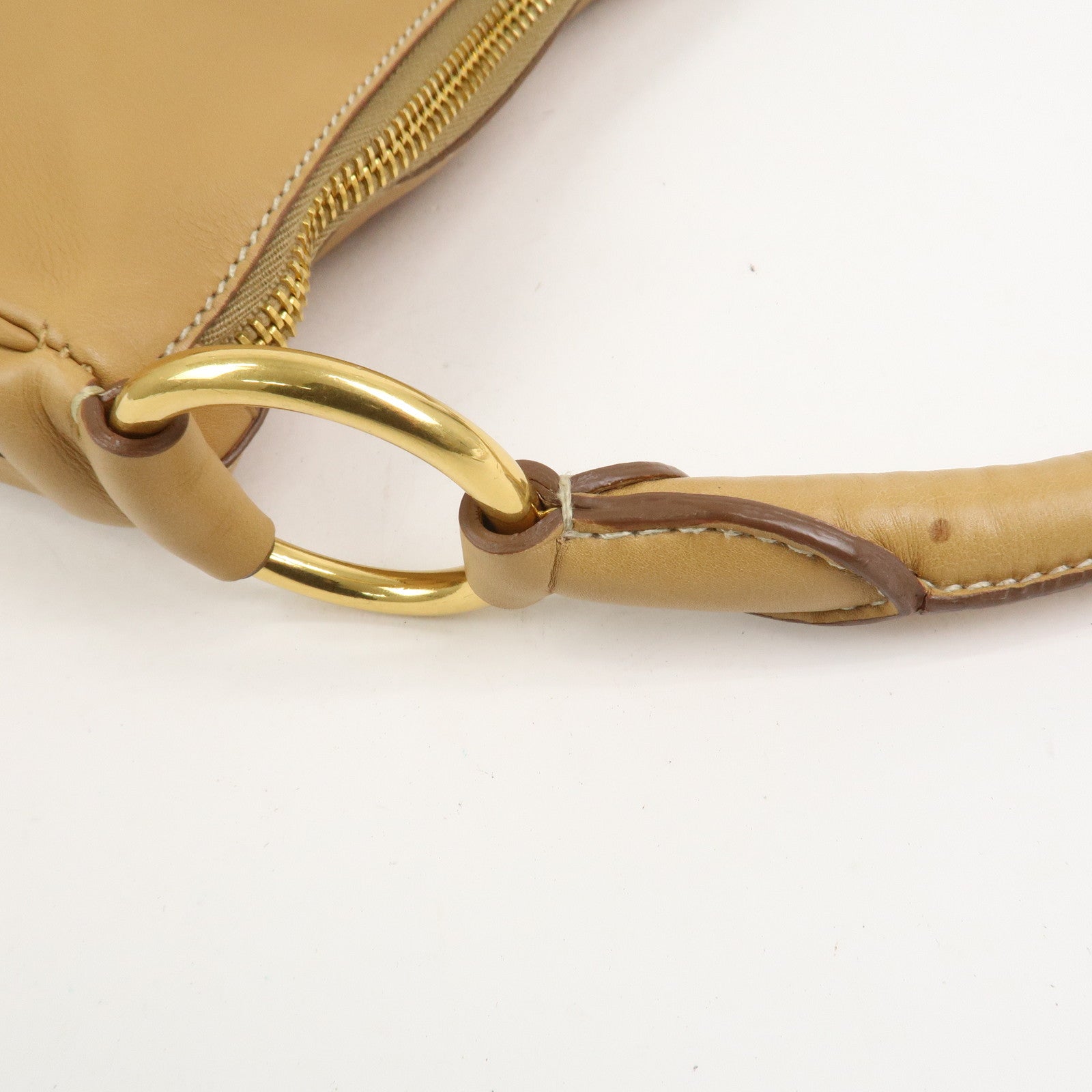 PRADA Triangle Logo Leather Shoulder Bag Hand Bag Camel