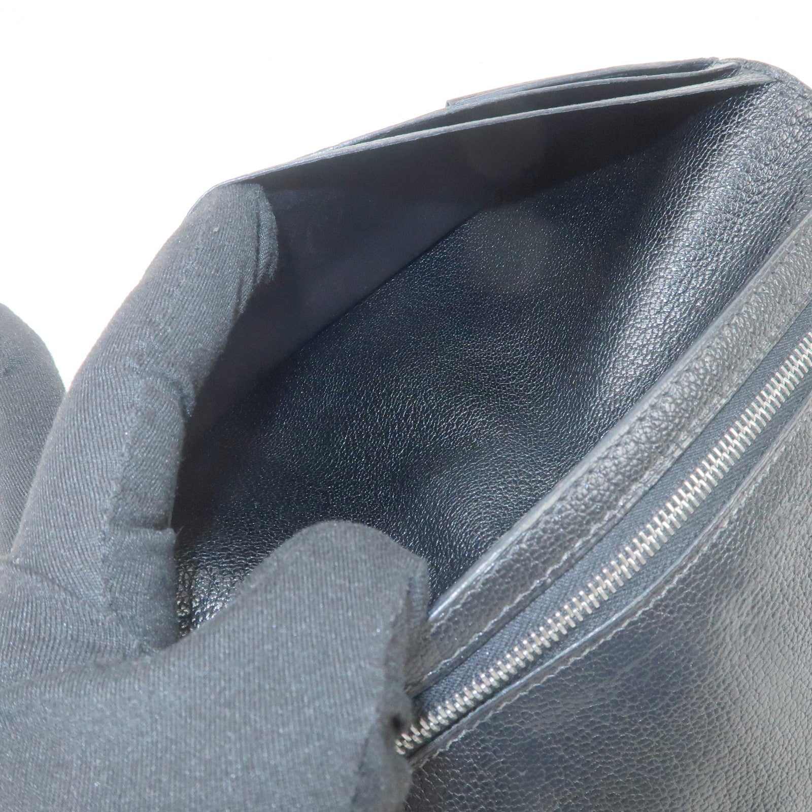 HERMES Bearn Veau Epsom Leather Bi-fold Long Wallet Black