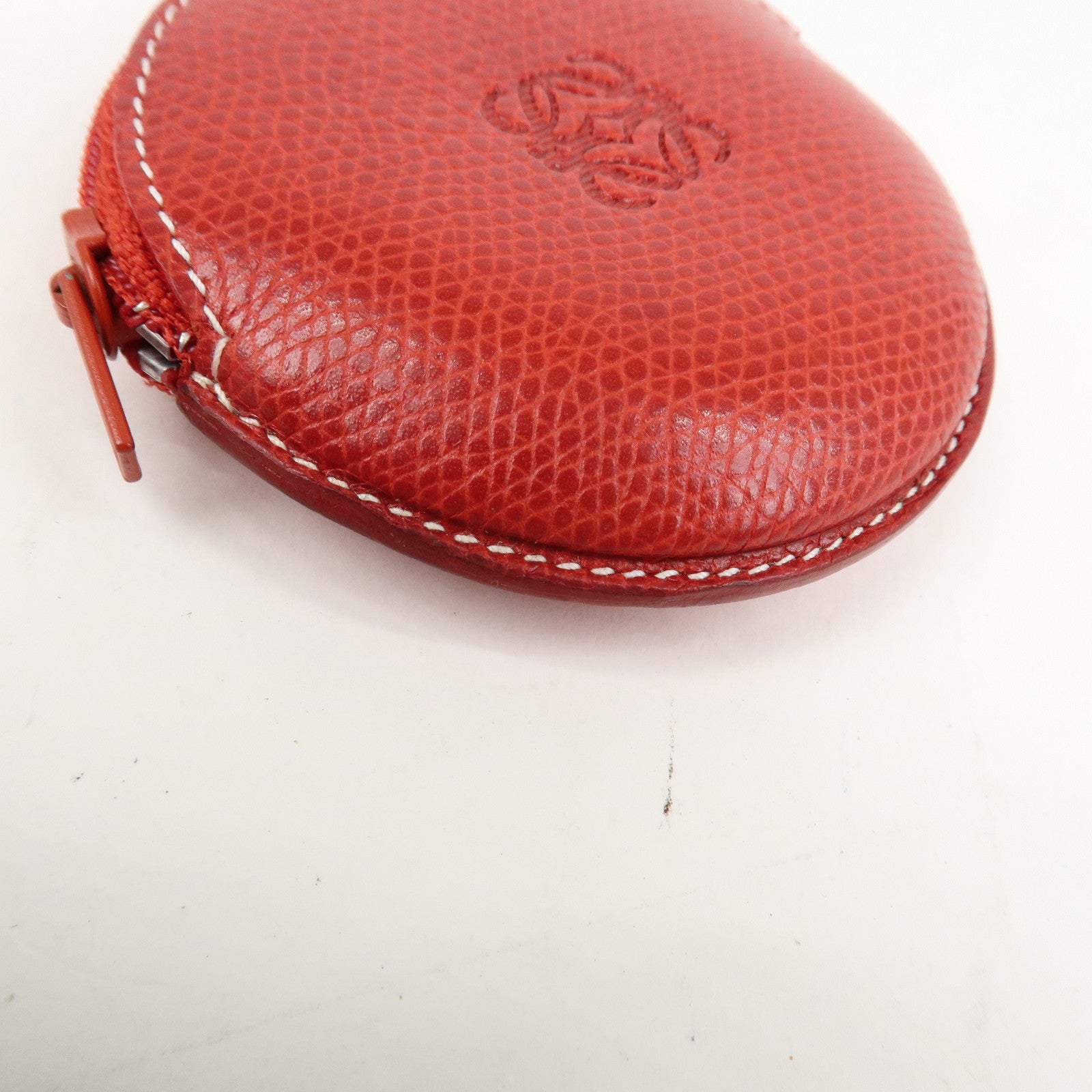 LOEWE Set of 2 Leather Suede Coin Case Red Brown