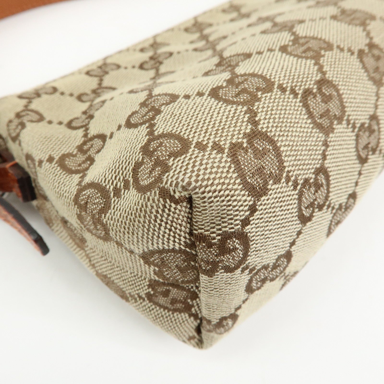 GUCCI GG Canvas Leather Mini Hand Bag Pouch Beige Brown 103399