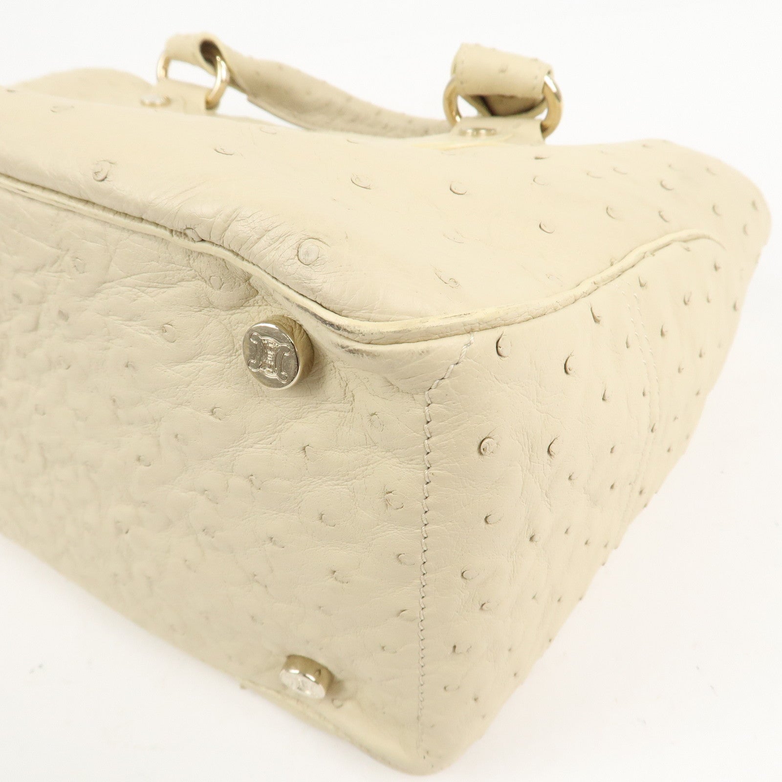 CELINE Ostrich Leather Boogie Bag Hand Bag Tote Bag  Ivory