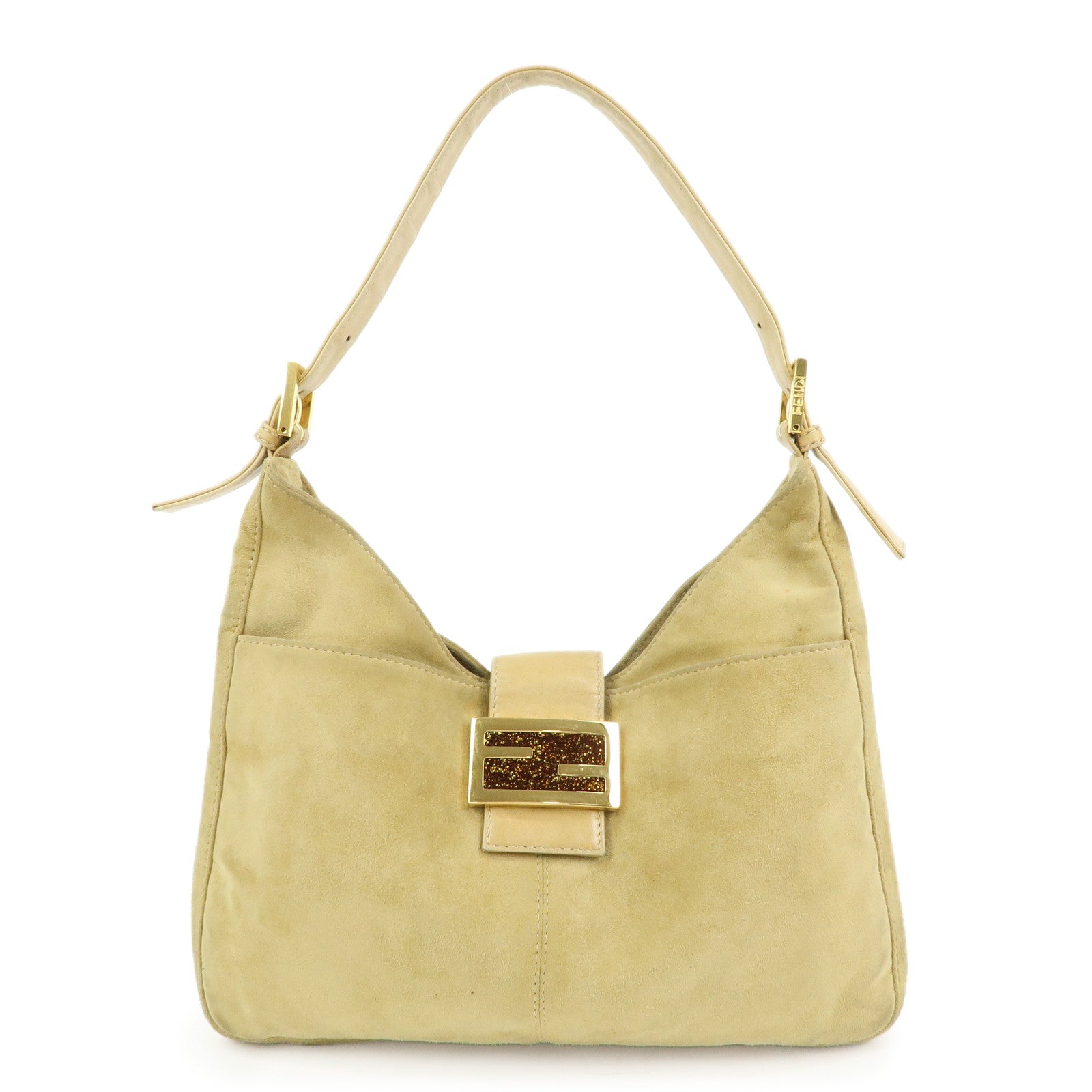 FENDI Suede Leather Shoulder Bag Hand Bag Yellow Beige 26569