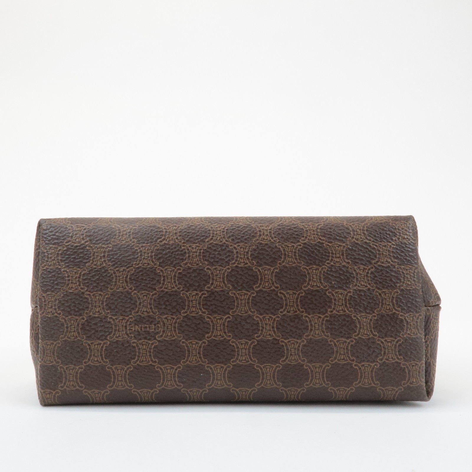 CELINE Macadam PVC Leather Canvas Pouch Brown Gold Hardware