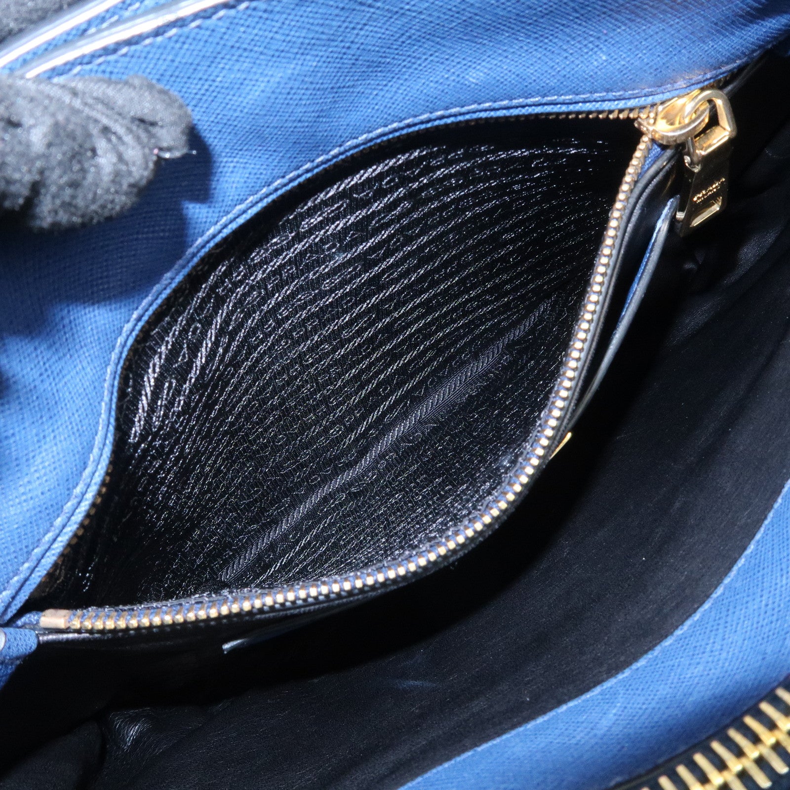 PRADA Triangle Logo Saffiano Leather 2Way Bag Hand Bag Navy