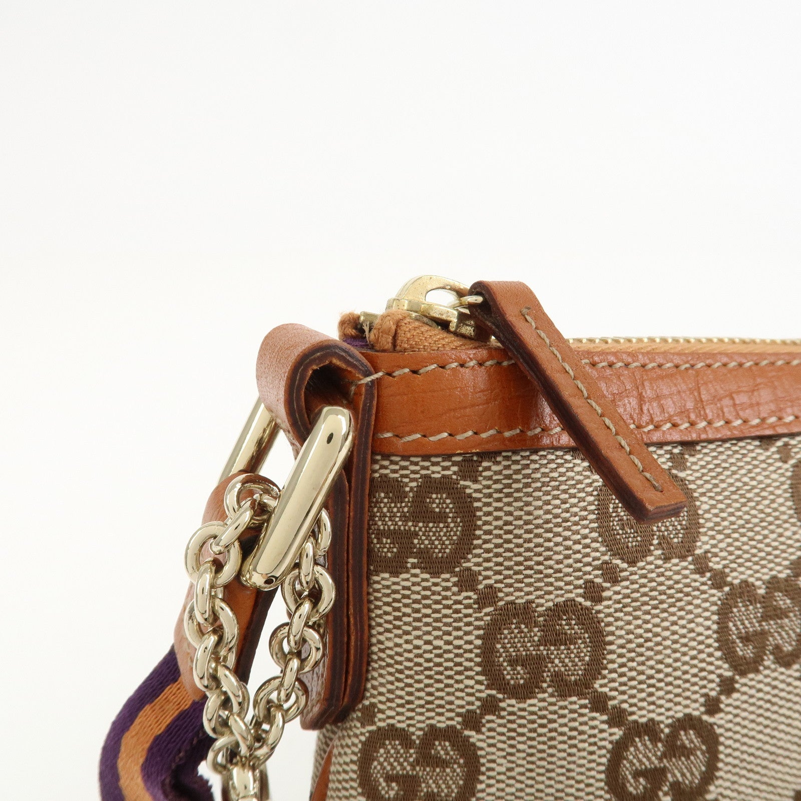 GUCCI Sherry GG Canvas Leather Pouch Cosmetic Pouch Brown 152507