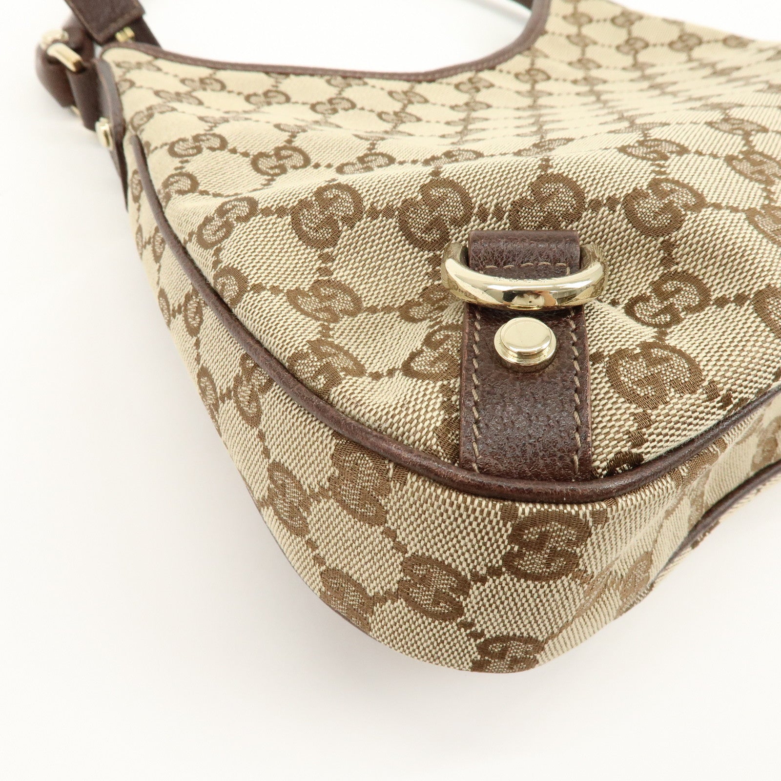 GUCCI Abbey GG Canvas Leather Shoulder Bag Beige Brown 130738