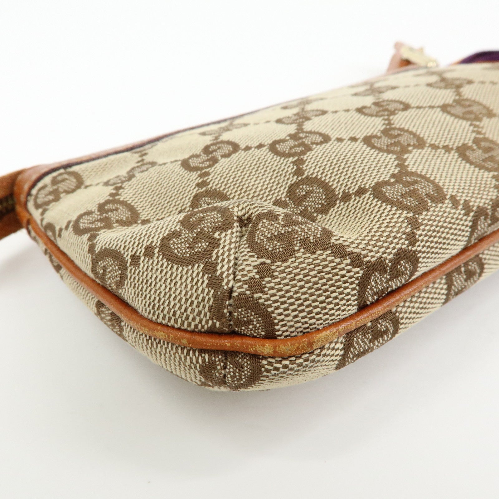 GUCCI Sherry GG Canvas Leather Pouch Hand Bag Beige Camel 152507