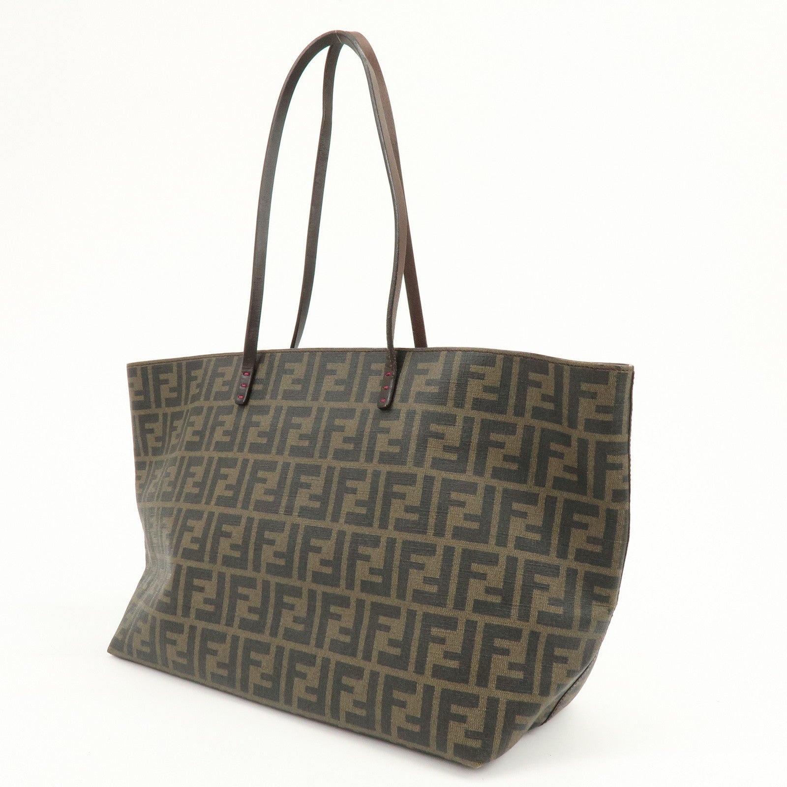 FENDI Zucca PVC Leather Tote Bag Shoulder Bag Brown Pink 8BH185