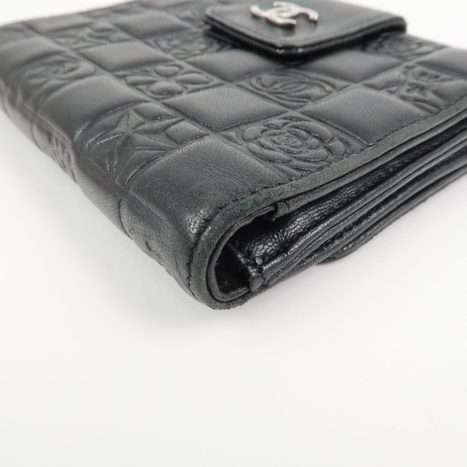 CHANEL Icon Line Lamb Skin W Flap Bi-fold Wallet Black A24212