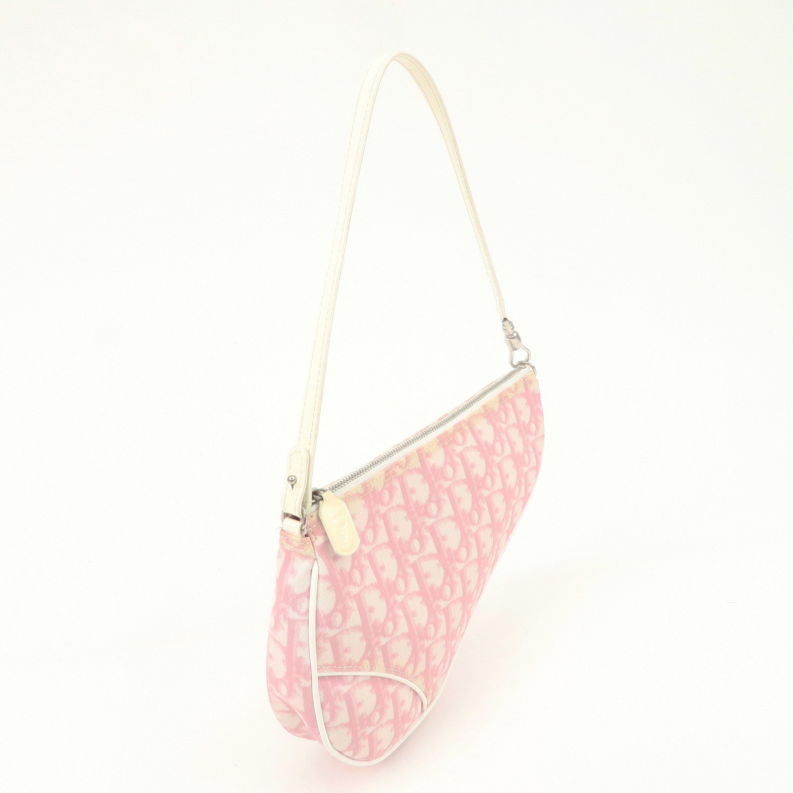 Christian Dior Trotter PVC Leather Saddle Pouch Hand Bag Pink White
