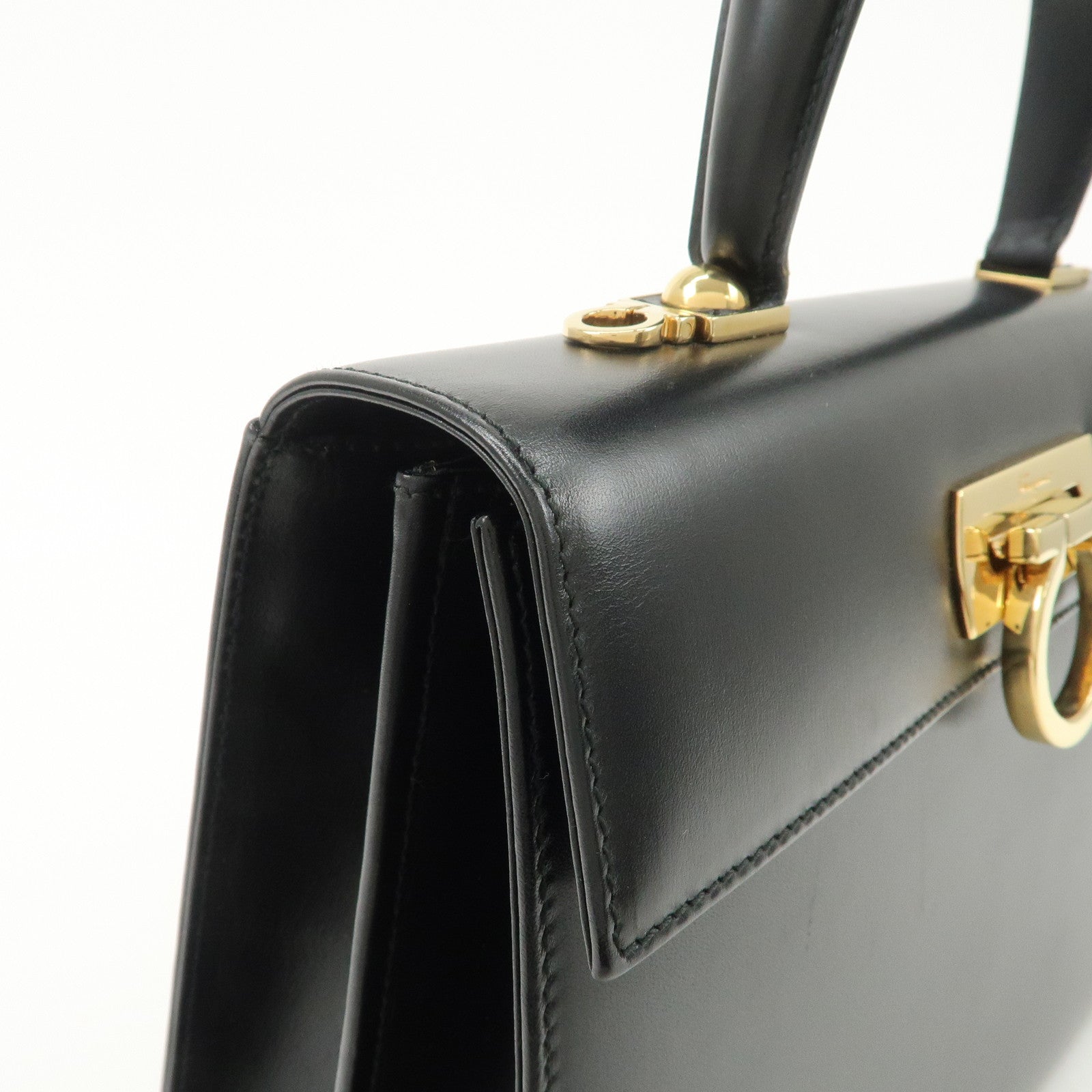 Ferragamo Gancini Leather 2Way Bag Hand Bag Shoulder Bag Black