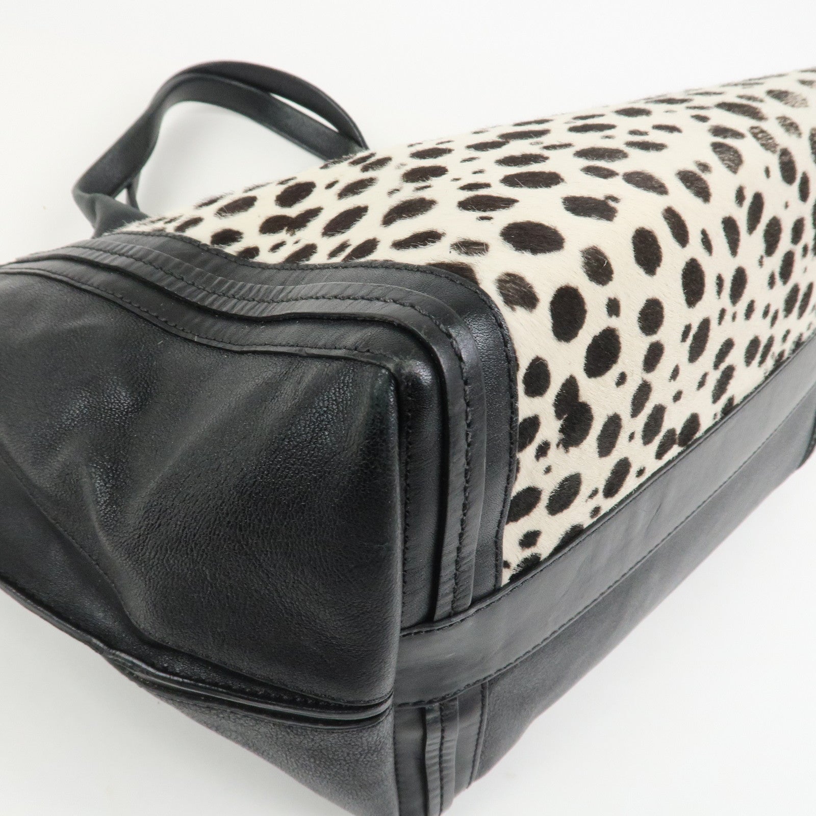 Chloe Alison Unborn Calf Leather Dalmatian Tote Bag Black Ivory
