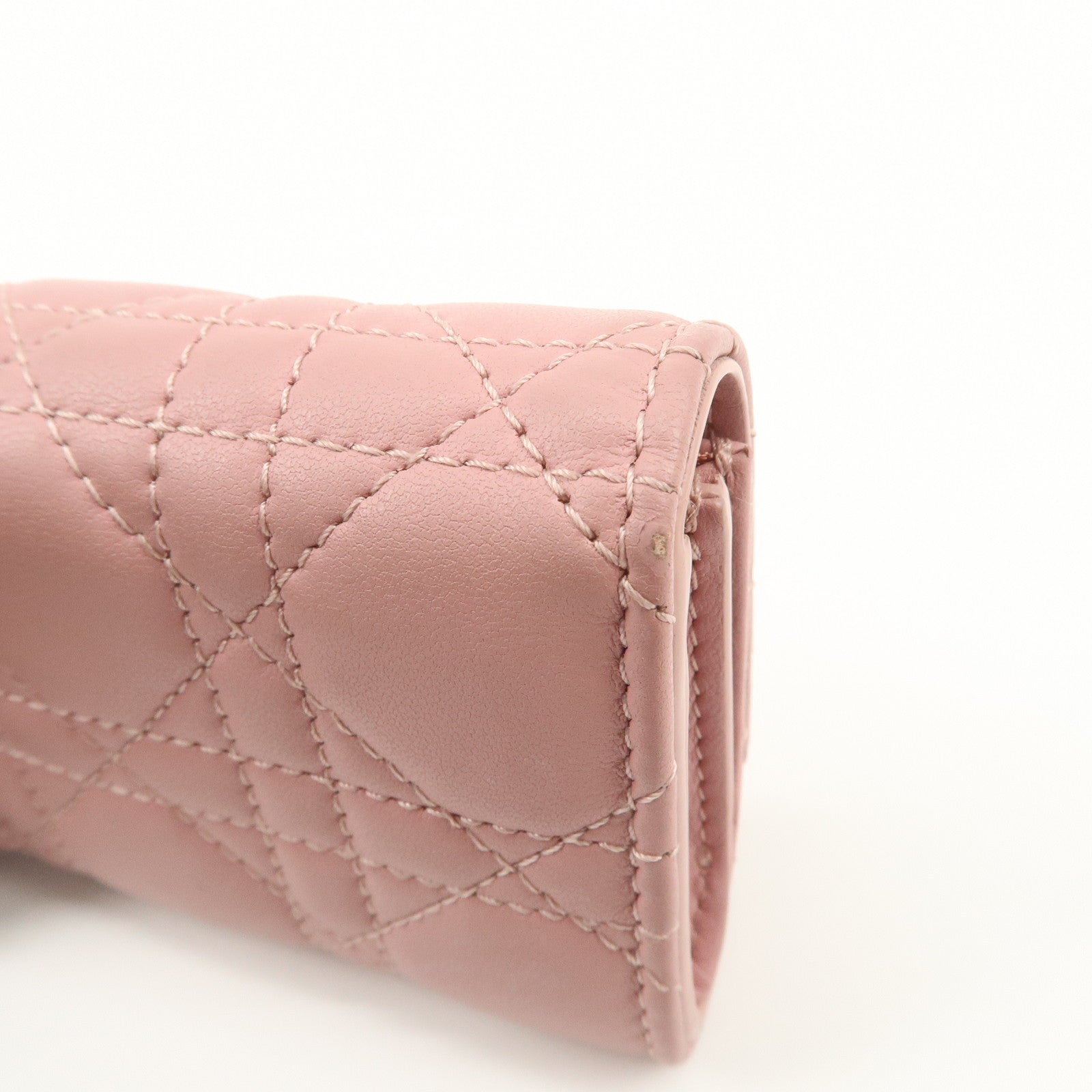 Christian Dior Canage Leather Bi-fold Compact Wallet Pink