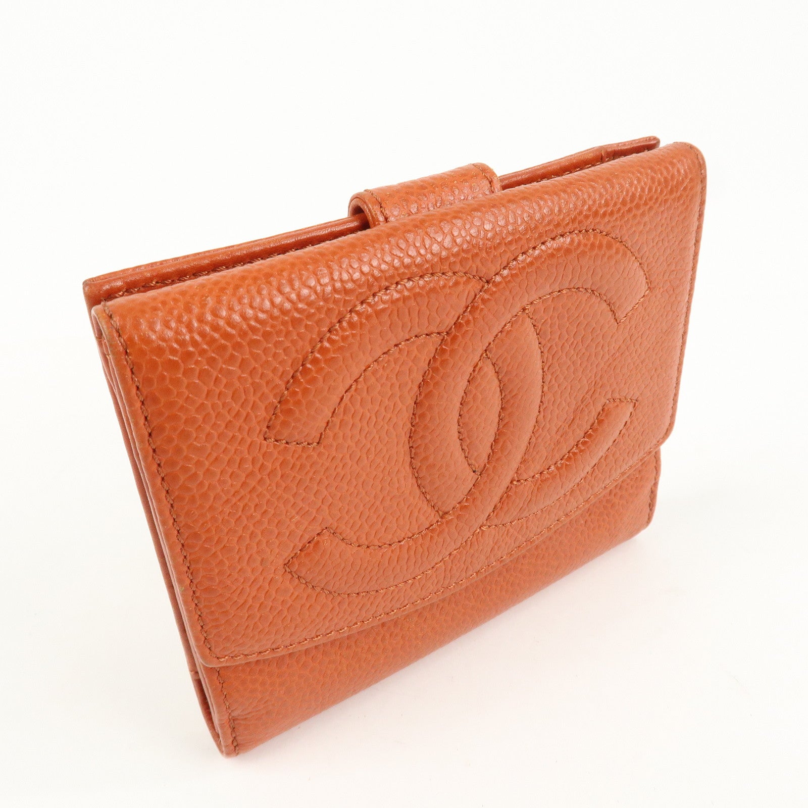 CHANEL COCO Mark Caviarskin Double Hook Bi-Fold Wallet A13496 Used