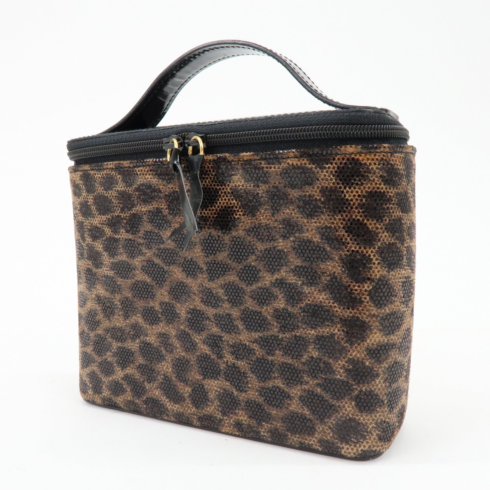 LOEWE PVC Leather Leopard Print Hand Bag Vanity Bag Brown Bag