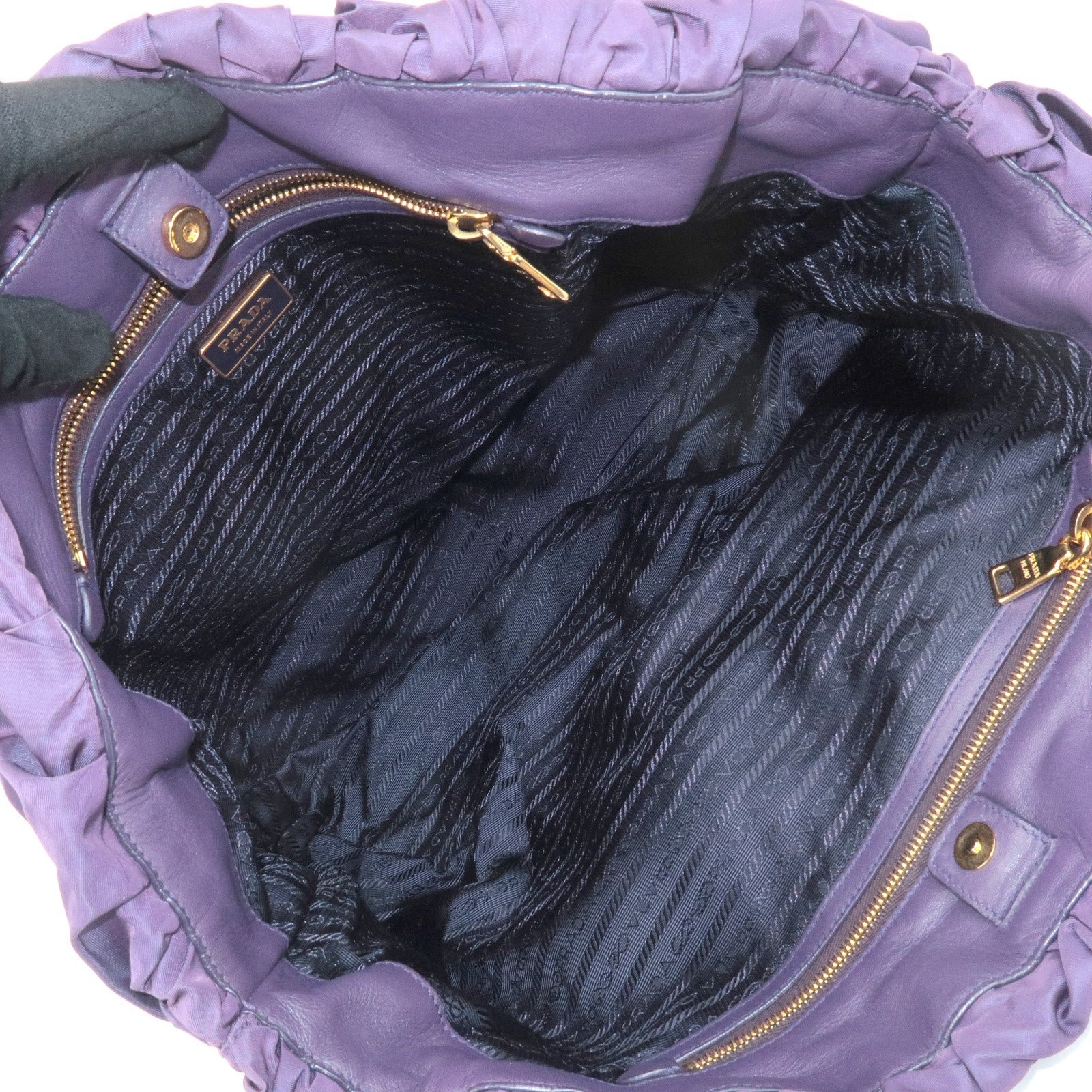 PRADA Triangle Logo Leather Nylon Tote Bag Shoulder Bag Purple Used