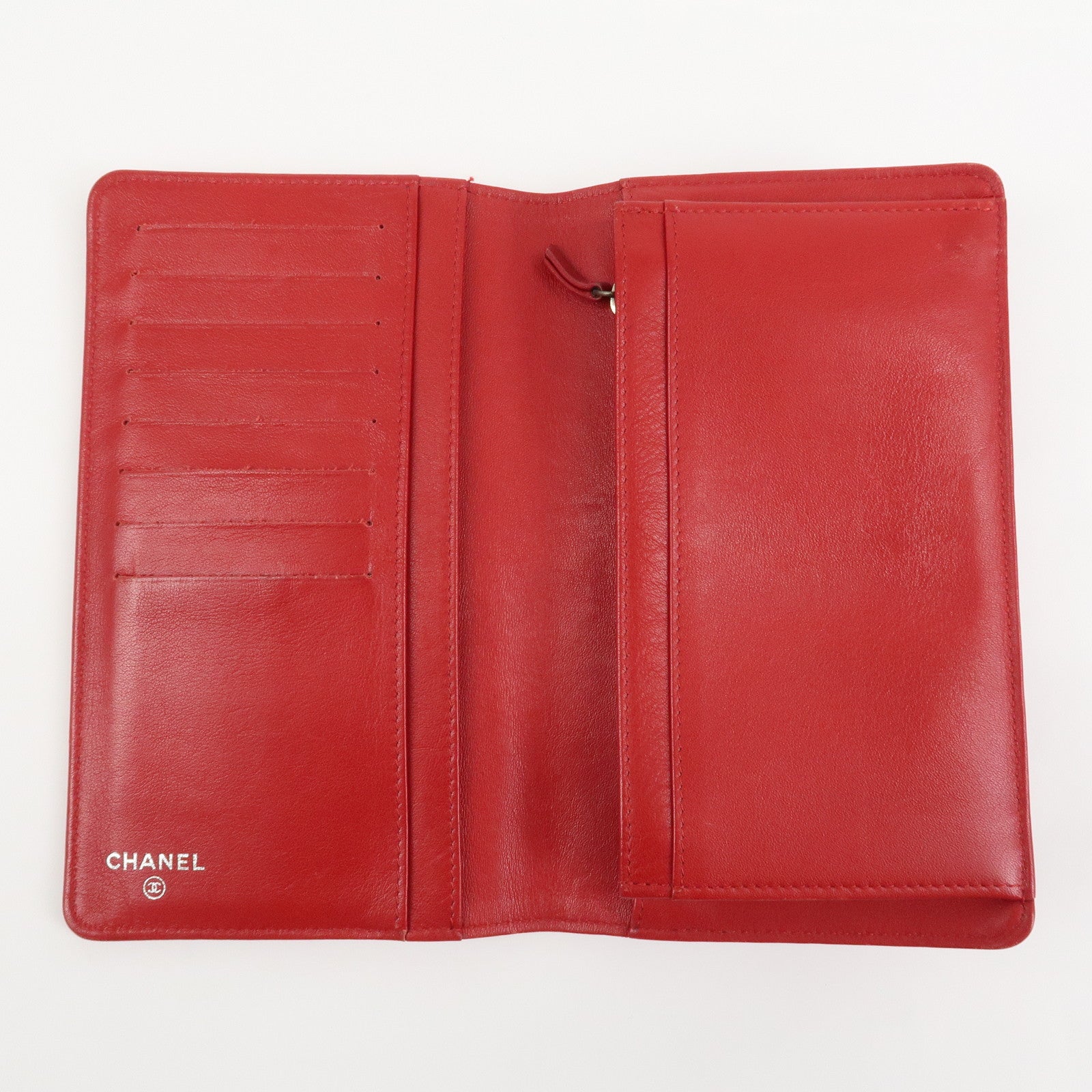 CHANEL COCO Mark Caviarskin Bi-Fold Long Wallet Red